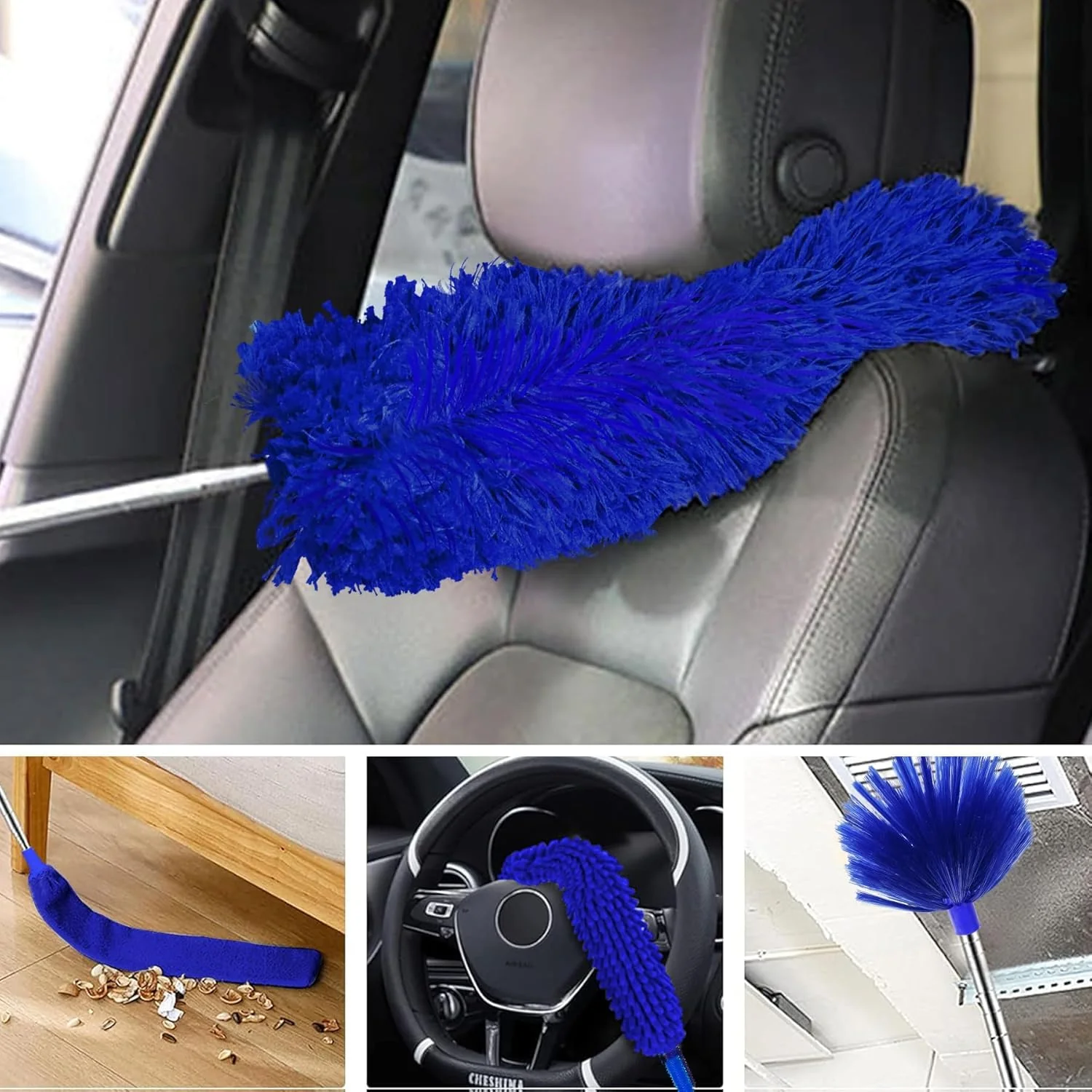 Tiumso Ceiling Fan Cleaner Dusters for Cleaning 6-in-1 Kit, Cobweb Duster with Extension Pole, 100 Inches High Ceiling Fan Blade Cleaners with 5 Reuseable Dusting Heads for Windows and Blinds- Blue - Image 5