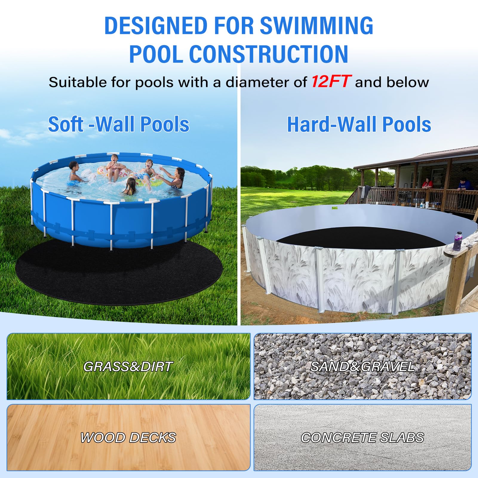 TIXANF 350G/M² Thicker 12FT Pool Liner Pad,Pre-Cut Heavy Duty Round Pool Liner Pad, Seamless Above Ground Pool Liner,Durable,Puncture Protection,Extend Liner Life Black - Image 5