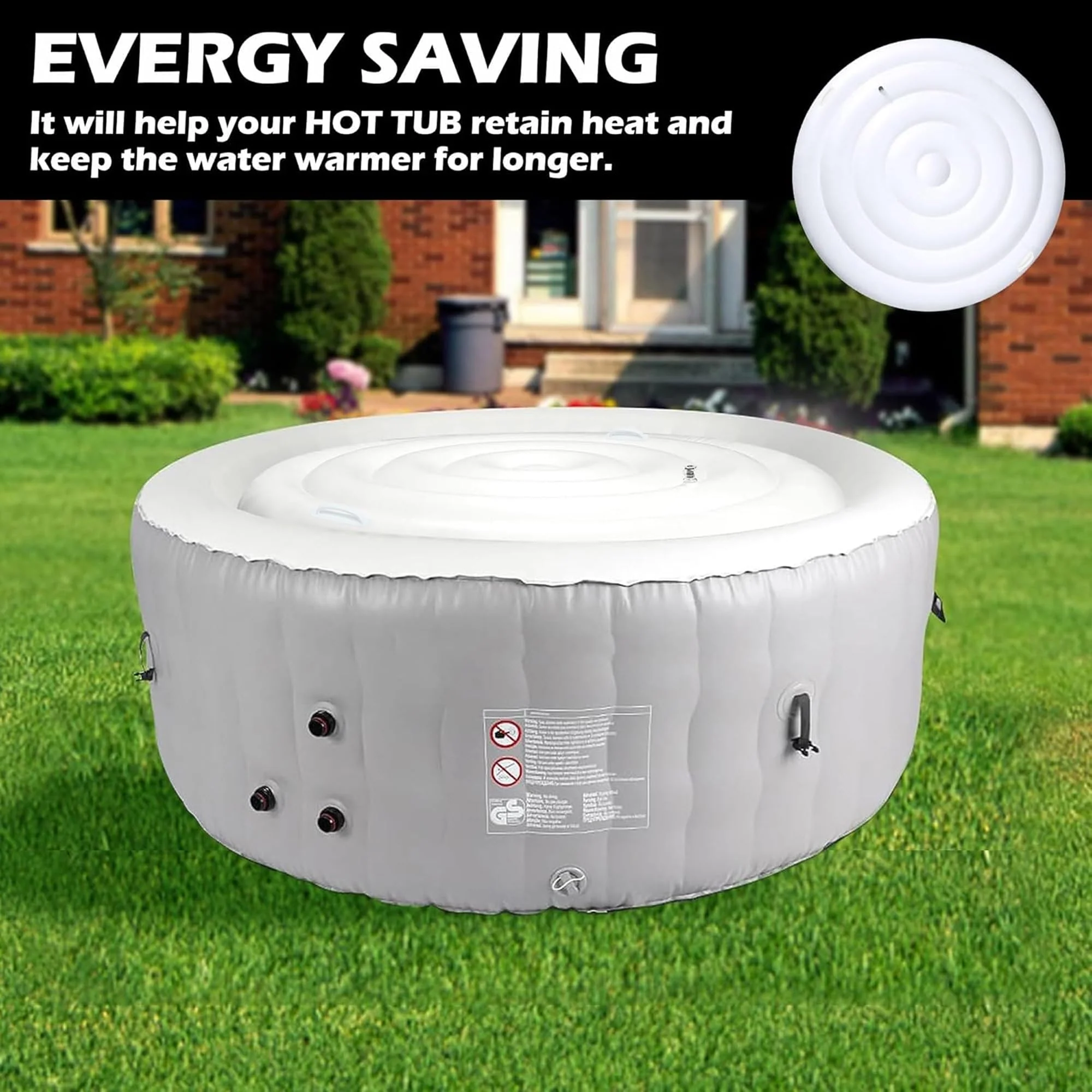Tlswshsy 4.5 Ft Inflatable Hot Tub Cover- Energy Saving Lid for Round Hot Tub- Foldable Protective Rain Overflow Cover for Outdoor Inflatable Hot Tubs - Image 3