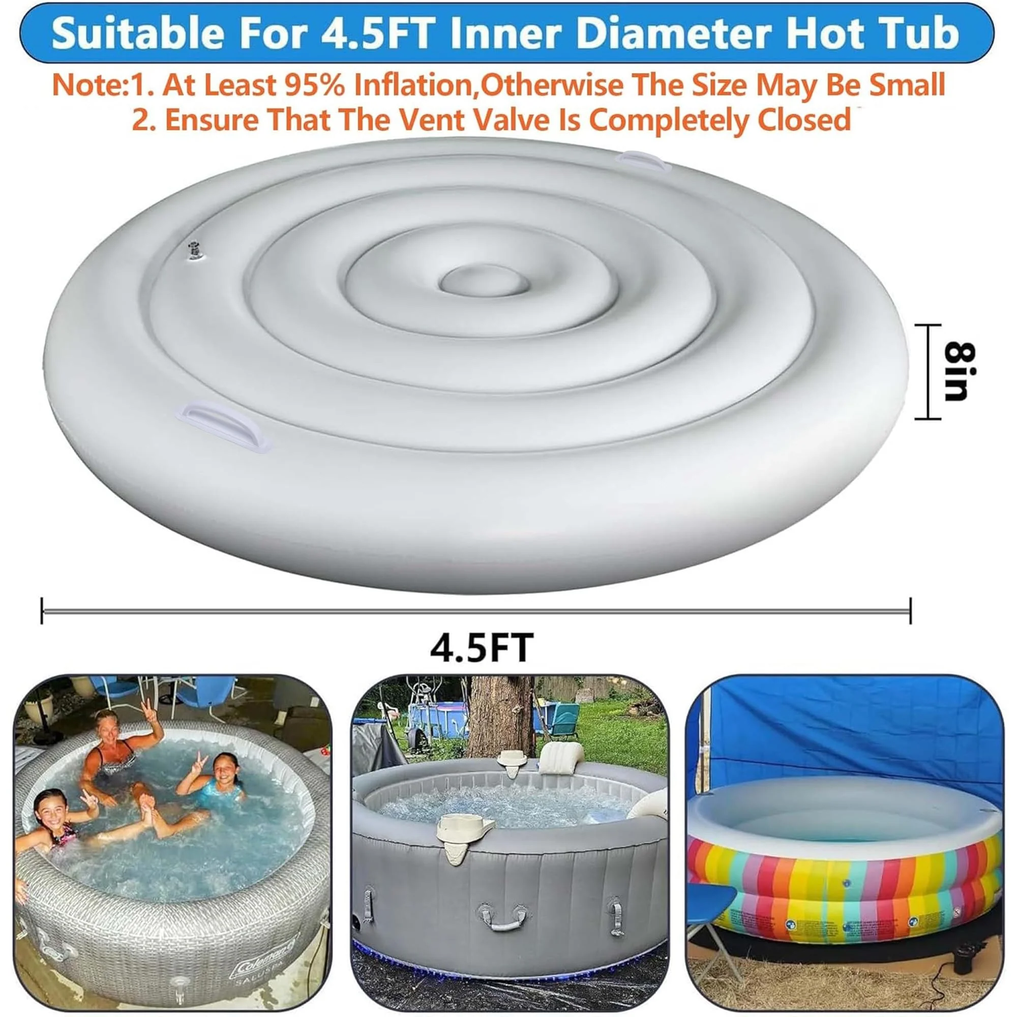 Tlswshsy 4.5 Ft Inflatable Hot Tub Cover- Energy Saving Lid for Round Hot Tub- Foldable Protective Rain Overflow Cover for Outdoor Inflatable Hot Tubs - Image 9