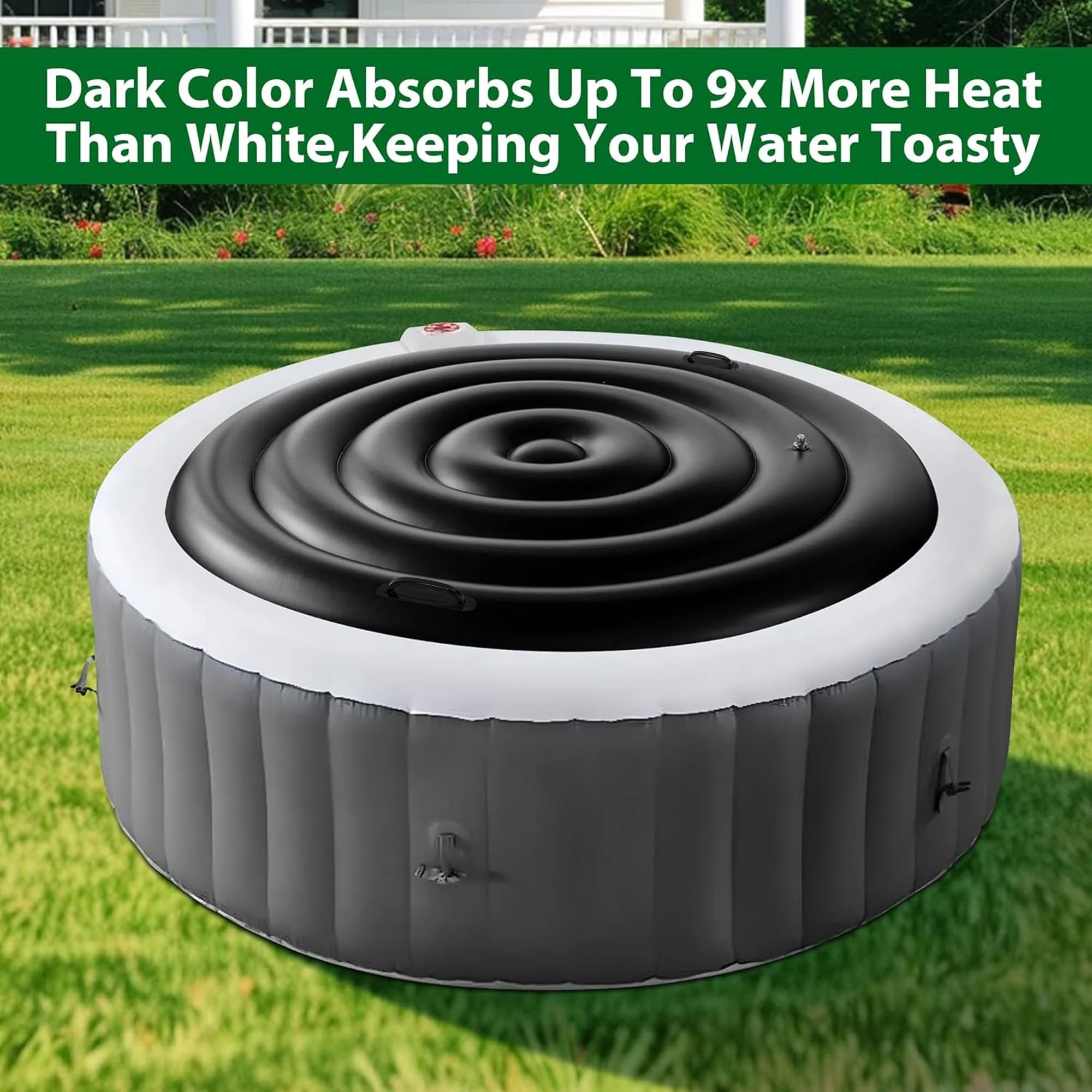 Tlswshsy 4.5 Ft Inflatable Hot Tub Cover- Energy Saving lid for Round Hot Tub- Foldable Protective Rain Overflow Cover for Outdoor Inflatable Hot Tubs (Black) - Image 3