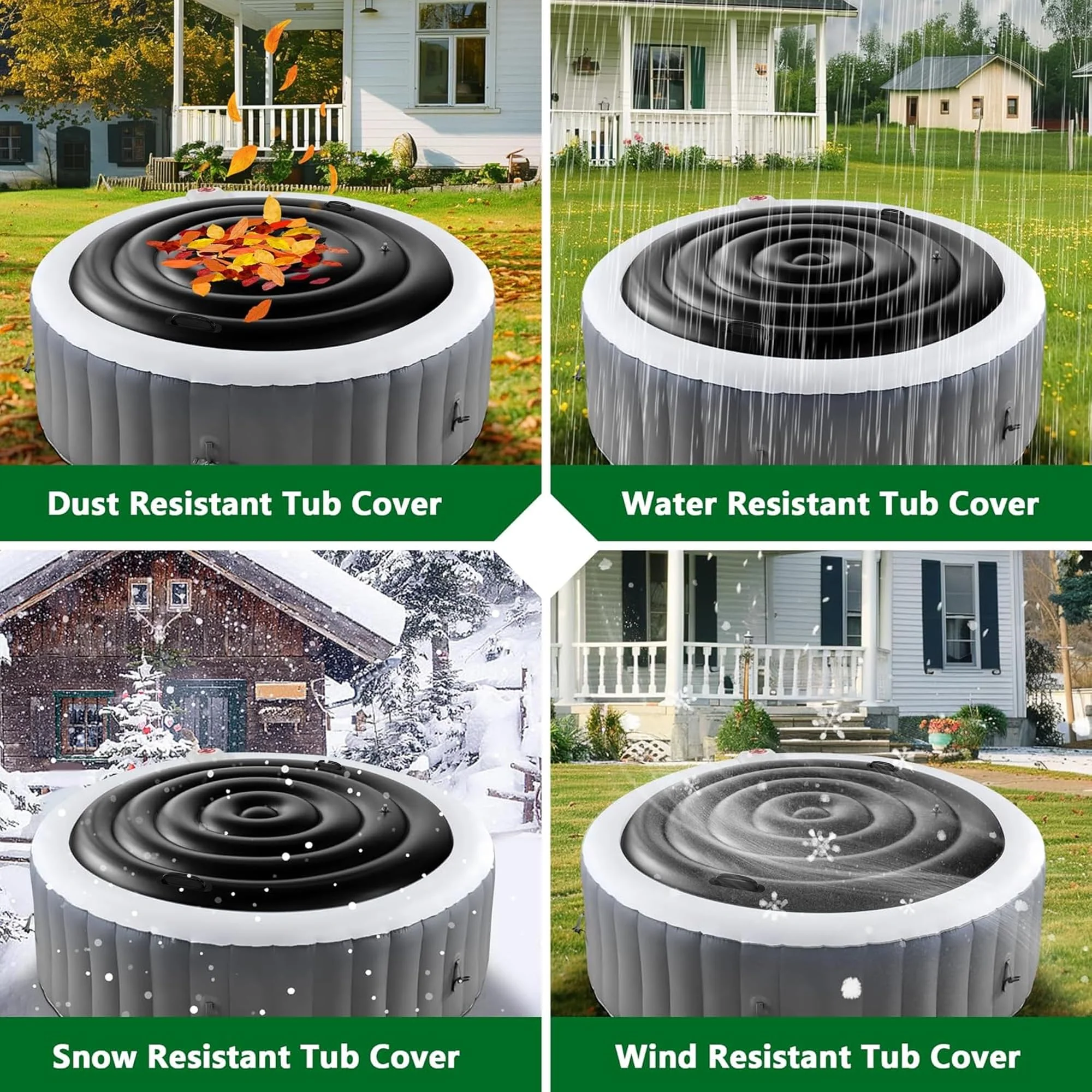 Tlswshsy 4.5 Ft Inflatable Hot Tub Cover- Energy Saving lid for Round Hot Tub- Foldable Protective Rain Overflow Cover for Outdoor Inflatable Hot Tubs (Black) - Image 4