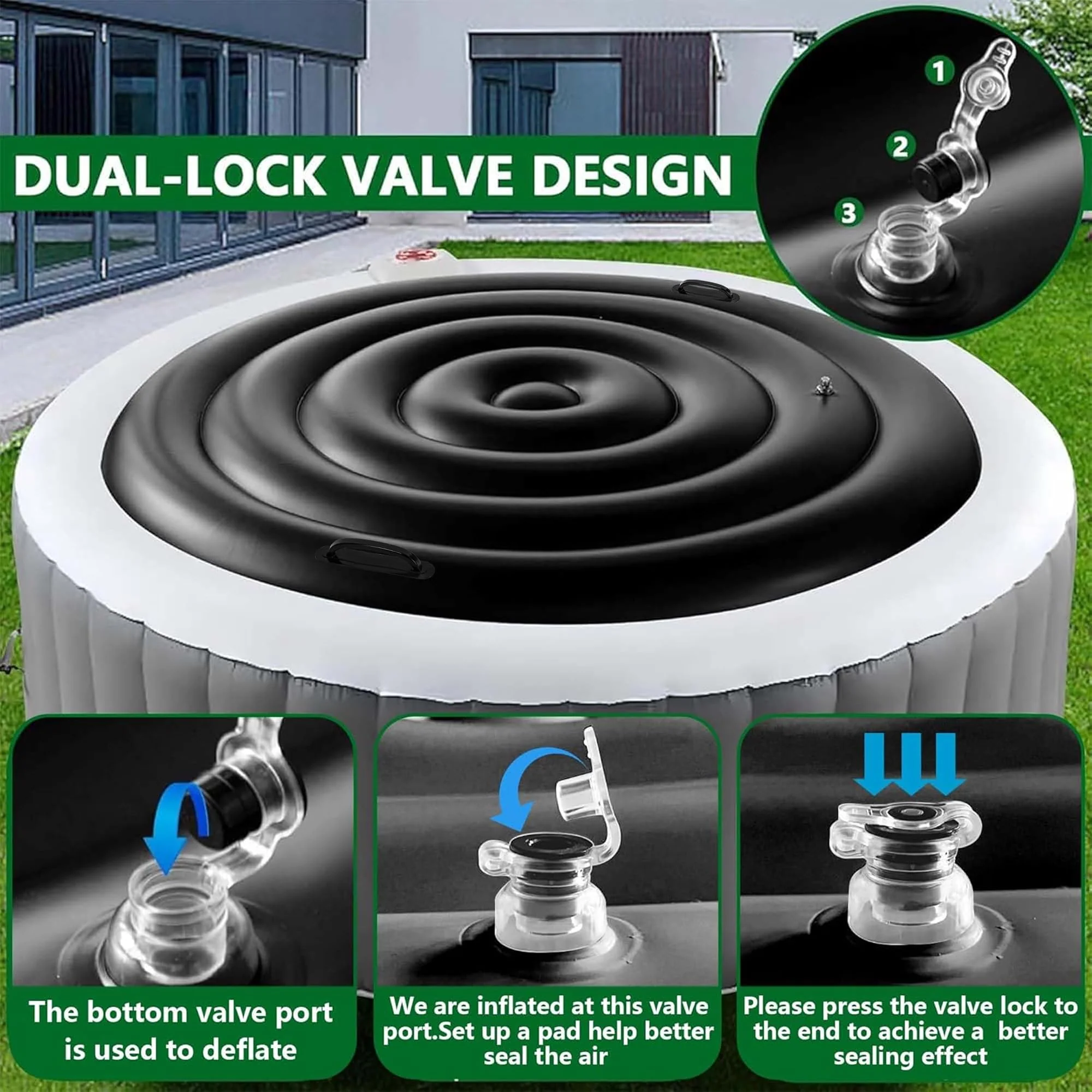 Tlswshsy 4.5 Ft Inflatable Hot Tub Cover- Energy Saving lid for Round Hot Tub- Foldable Protective Rain Overflow Cover for Outdoor Inflatable Hot Tubs (Black) - Image 6
