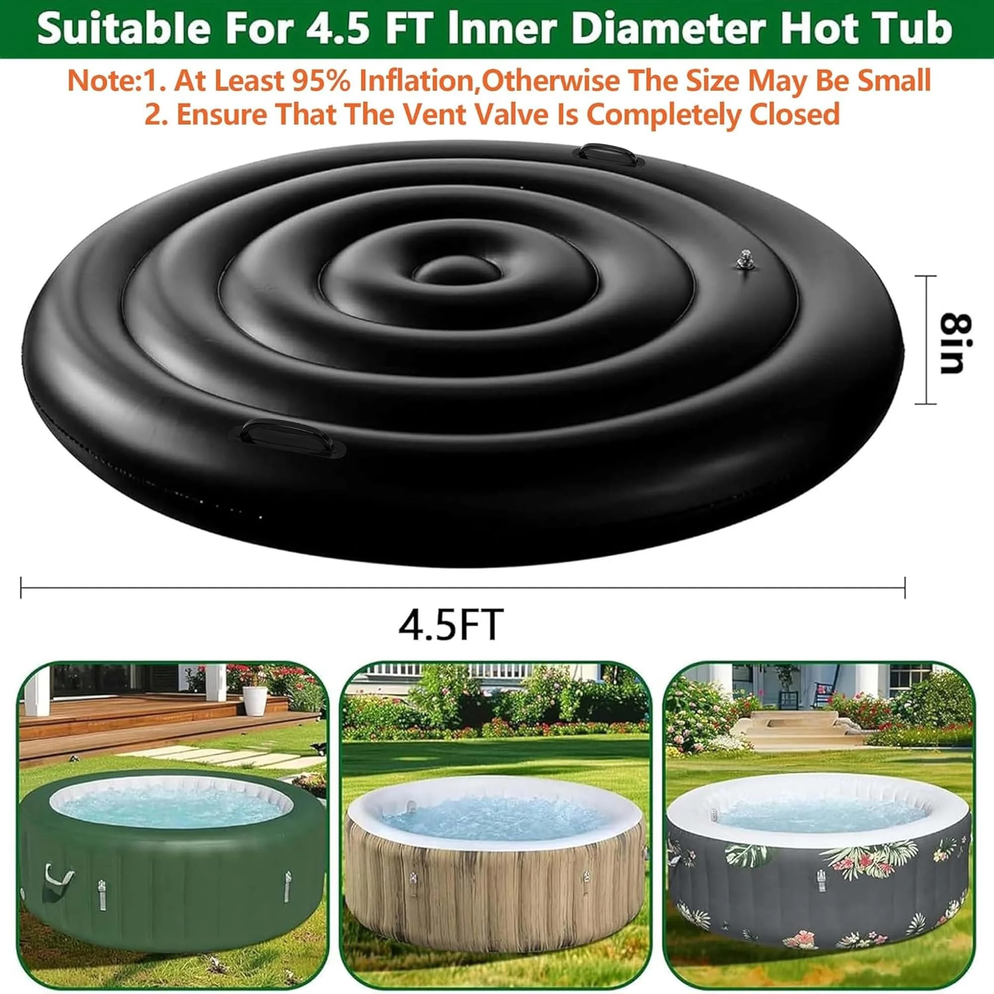 Tlswshsy 4.5 Ft Inflatable Hot Tub Cover- Energy Saving lid for Round Hot Tub- Foldable Protective Rain Overflow Cover for Outdoor Inflatable Hot Tubs (Black) - Image 7