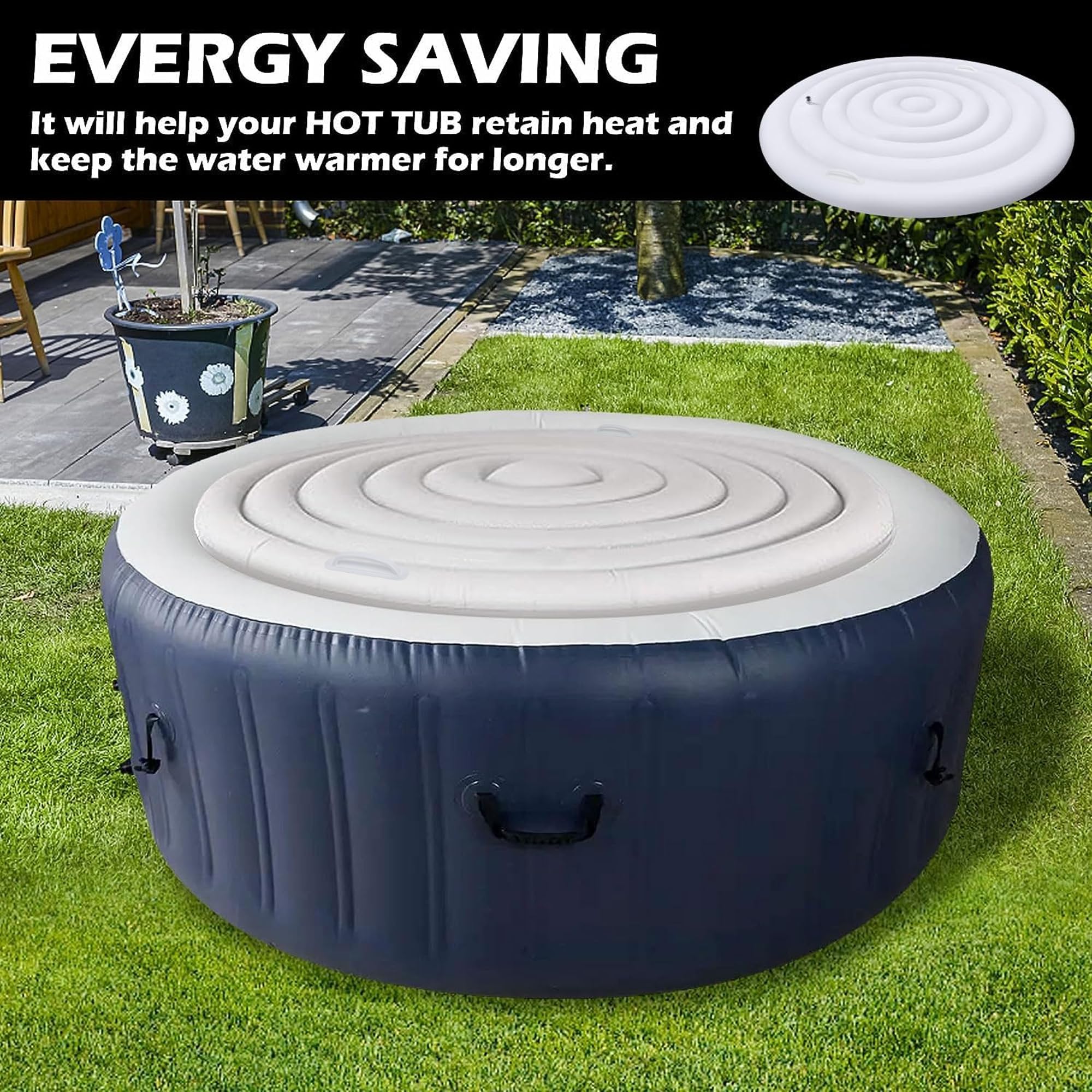 Tlswshsy 5.4 Ft Inflatable Hot Tub Cover- Energy Saving Lid for Round Hot Tub- Foldable Protective Rain Overflow Cover for Outdoor Inflatable Hot Tubs - Image 3