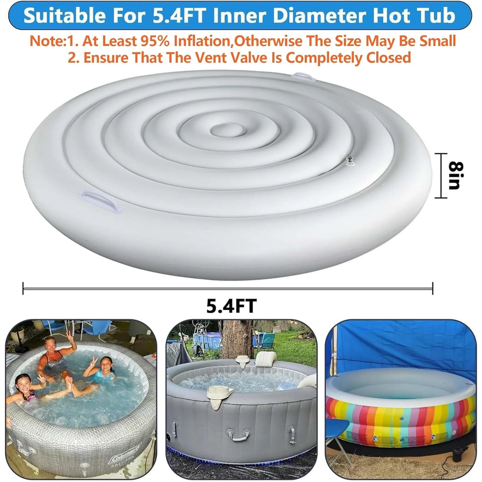 Tlswshsy 5.4 Ft Inflatable Hot Tub Cover- Energy Saving Lid for Round Hot Tub- Foldable Protective Rain Overflow Cover for Outdoor Inflatable Hot Tubs - Image 9