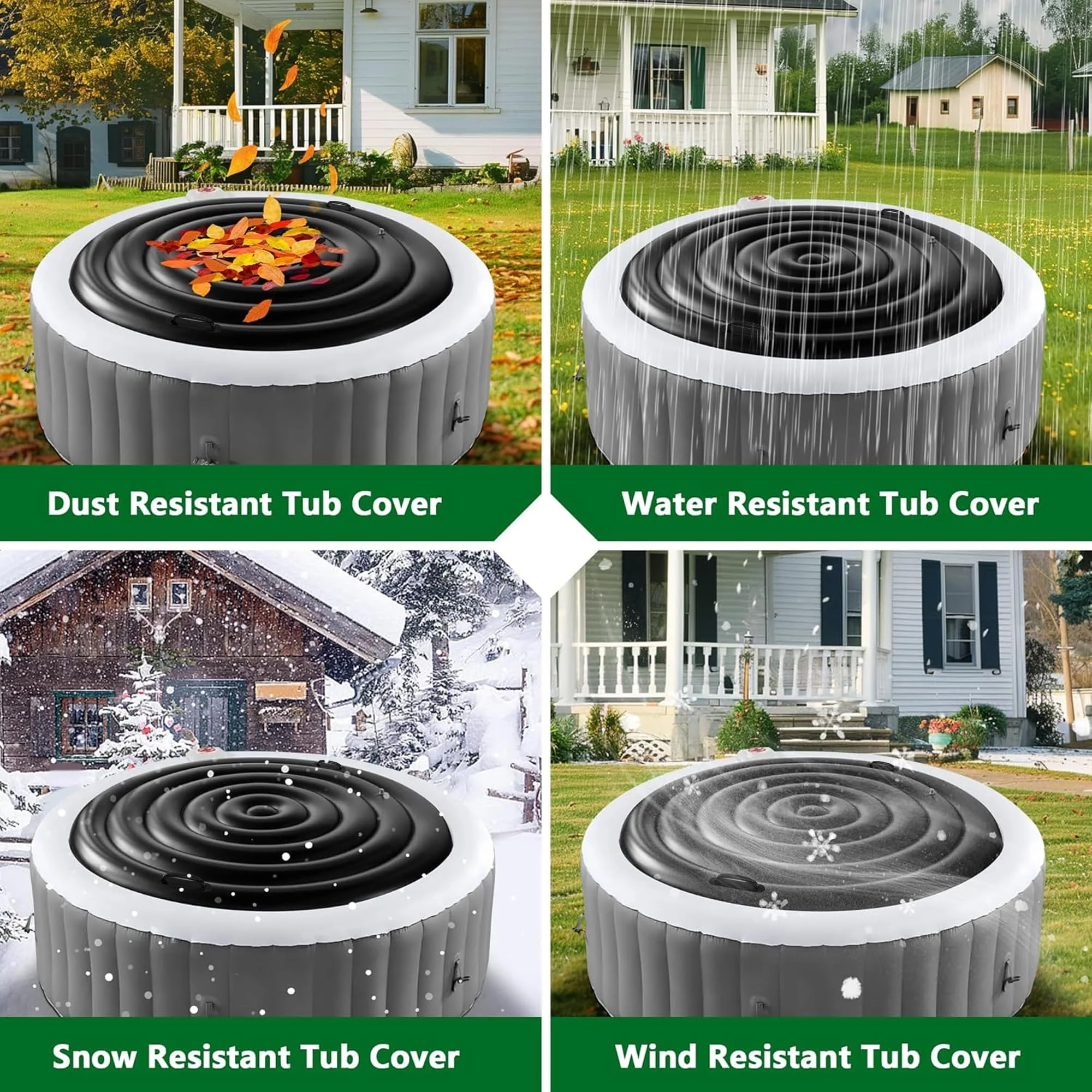 Tlswshsy 5.4 Ft Inflatable Hot Tub Cover- Energy Saving lid for Round Hot Tub- Foldable Protective Rain Overflow Cover for Outdoor Inflatable Hot Tubs (Black) - Image 4
