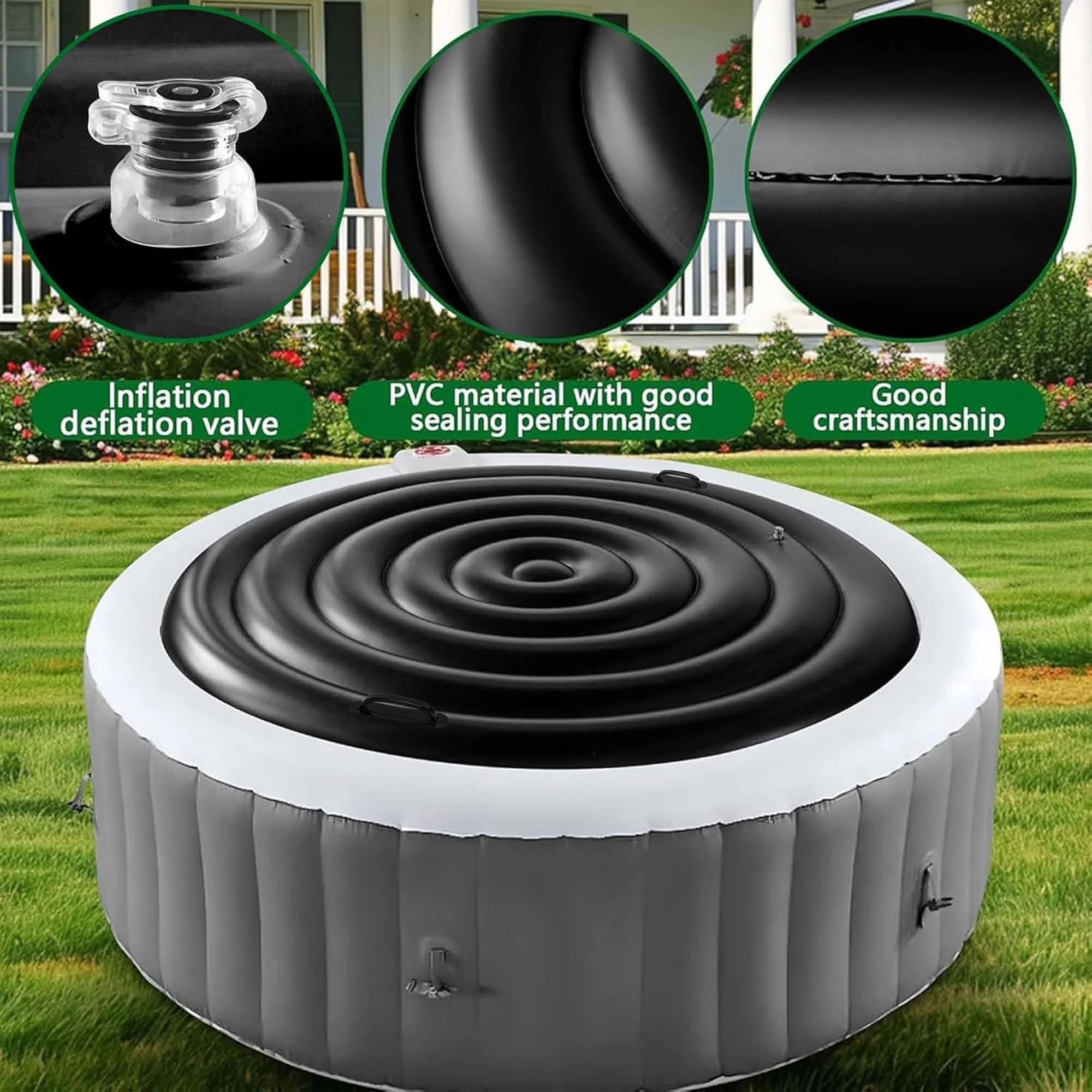 Tlswshsy 5.4 Ft Inflatable Hot Tub Cover- Energy Saving lid for Round Hot Tub- Foldable Protective Rain Overflow Cover for Outdoor Inflatable Hot Tubs (Black) - Image 5