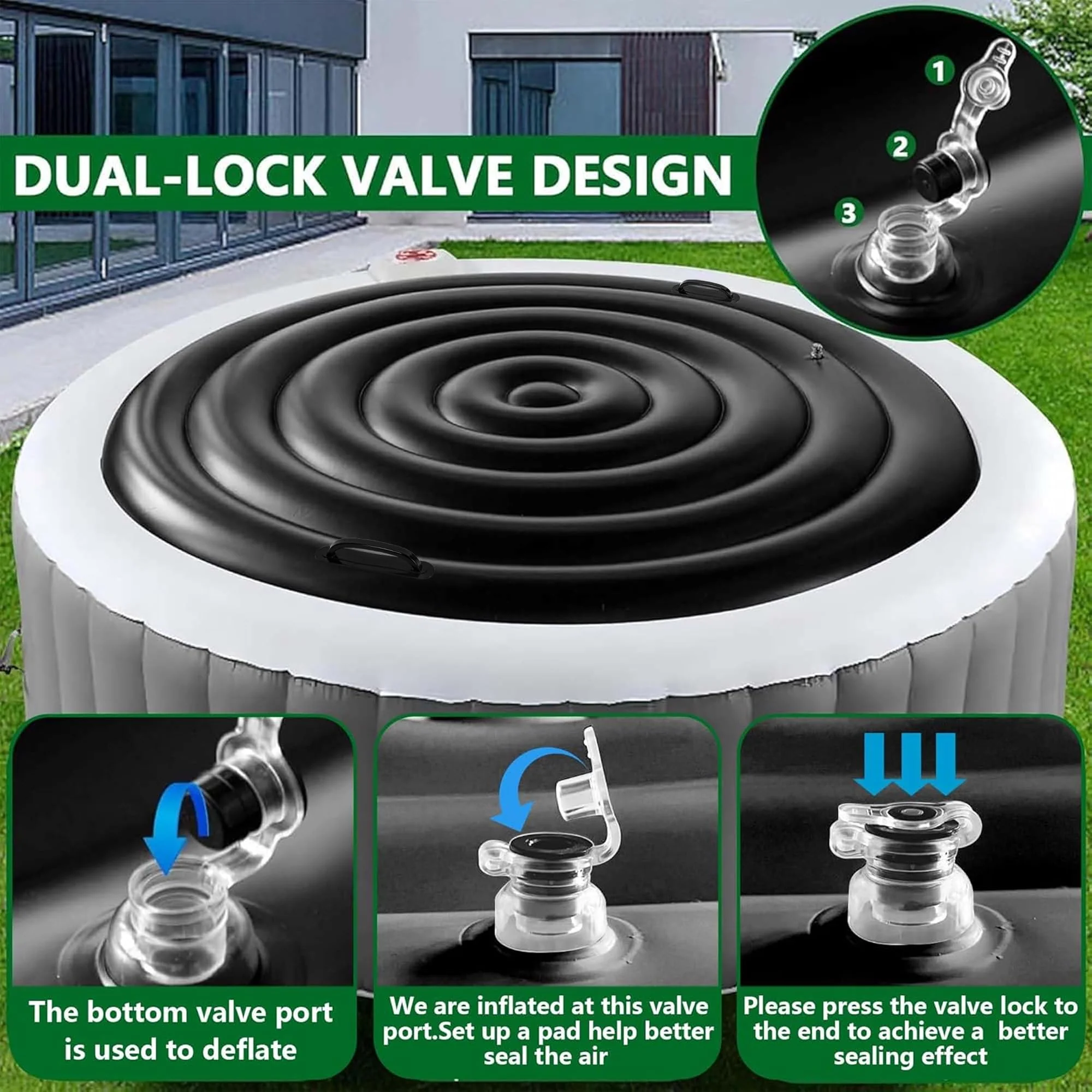 Tlswshsy 5.4 Ft Inflatable Hot Tub Cover- Energy Saving lid for Round Hot Tub- Foldable Protective Rain Overflow Cover for Outdoor Inflatable Hot Tubs (Black) - Image 6