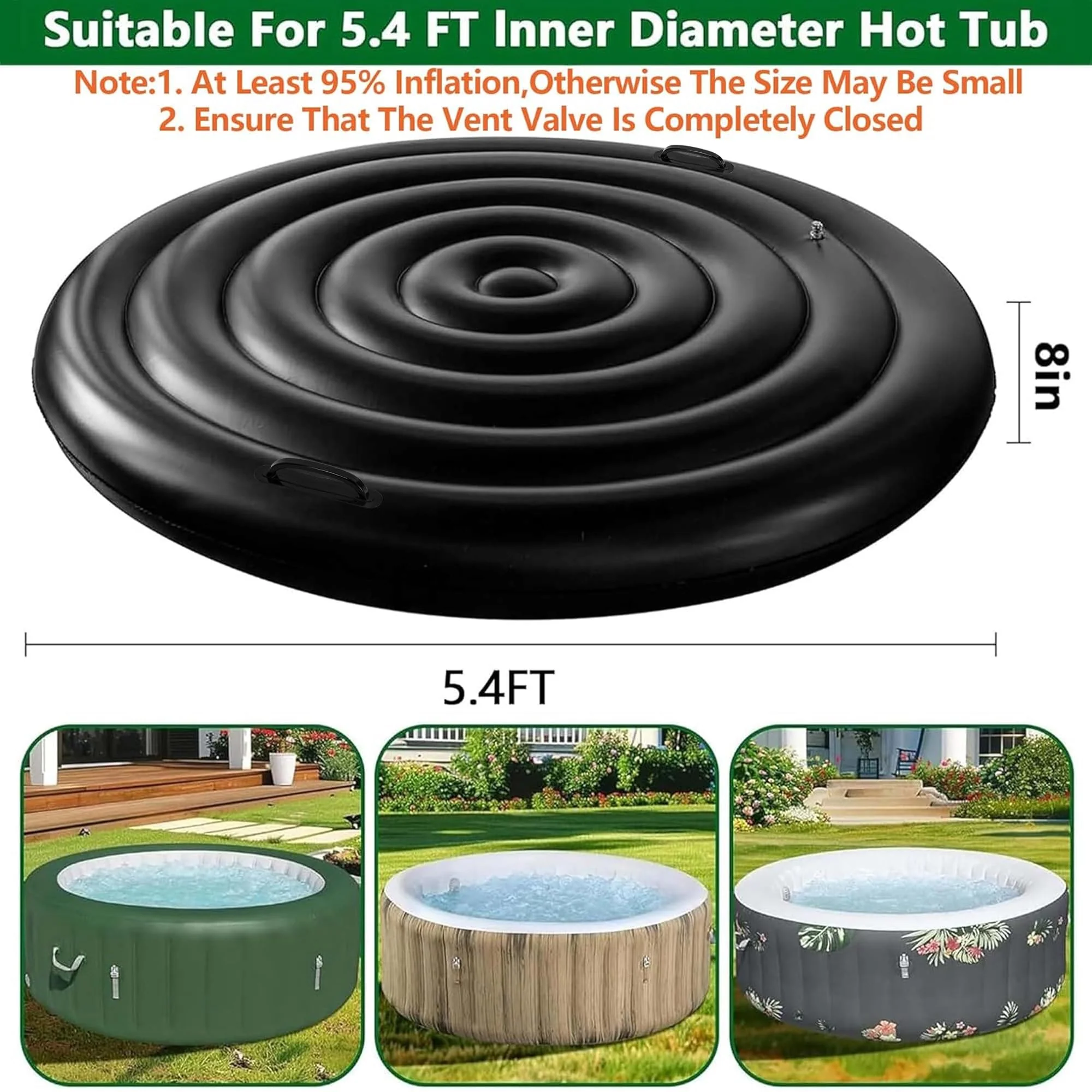 Tlswshsy 5.4 Ft Inflatable Hot Tub Cover- Energy Saving lid for Round Hot Tub- Foldable Protective Rain Overflow Cover for Outdoor Inflatable Hot Tubs (Black) - Image 7