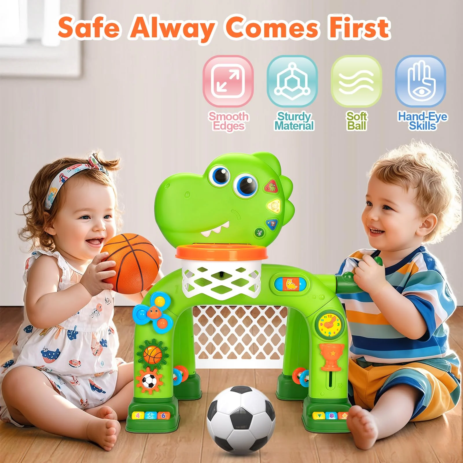 Toddler Basketball Hoop & Soccer Goal, Baby Toys for 1 2 3 Year Old Boys Girls, Kids Sports Toy with Light Sound Music, Dinosaur Toys for 12-16-18 Months, Christmas Birthday Gifts for Ages 1-3 - Image 4