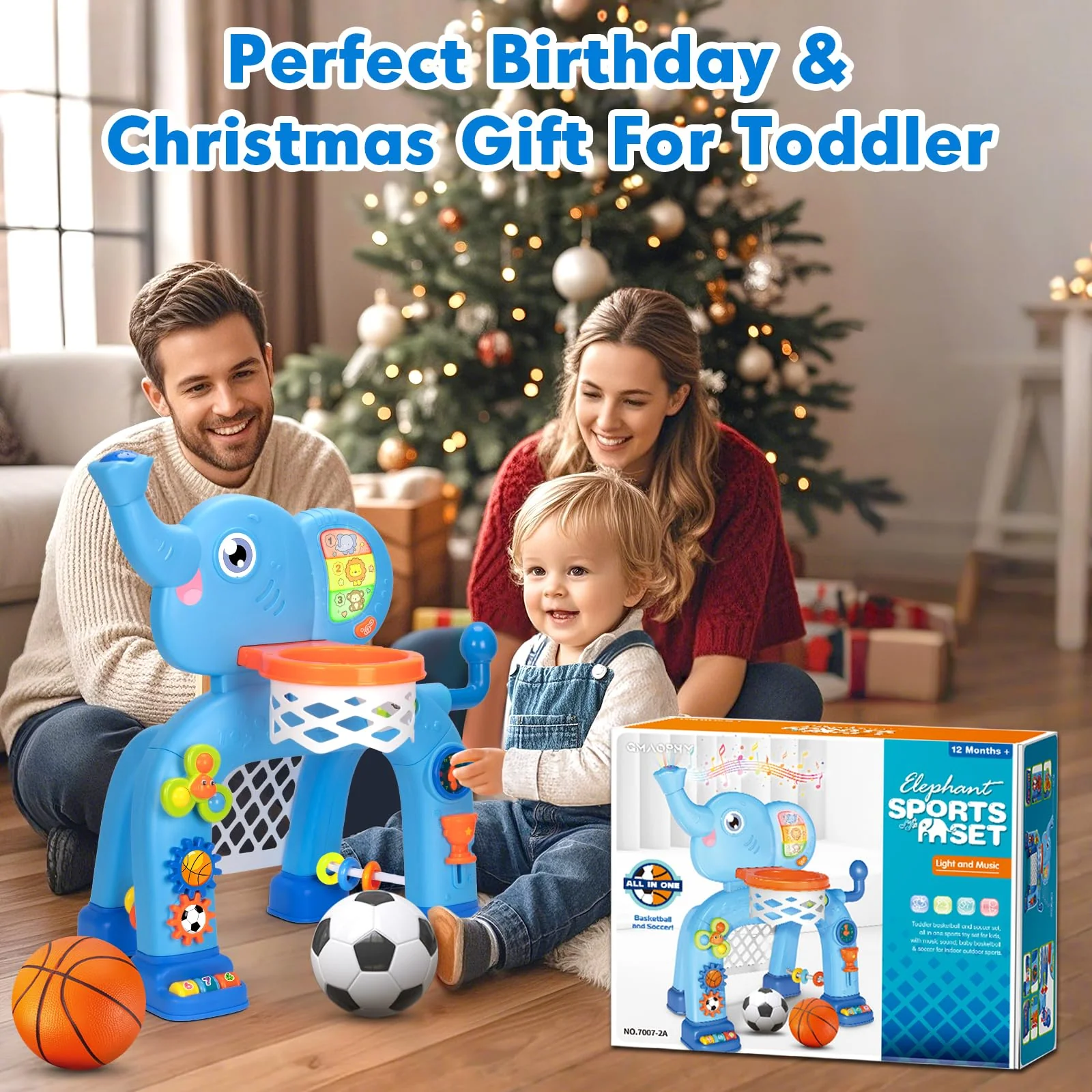 Toddler Basketball Hoop & Soccer Goal, Toys for 1 2 3 Year Old Boys Girls, Kids Sports Toy with Light Sound Music, Montessori Toys for Baby 12-18 Months, Christmas Birthday Gifts for Ages 1-3(Blue） - Image 2