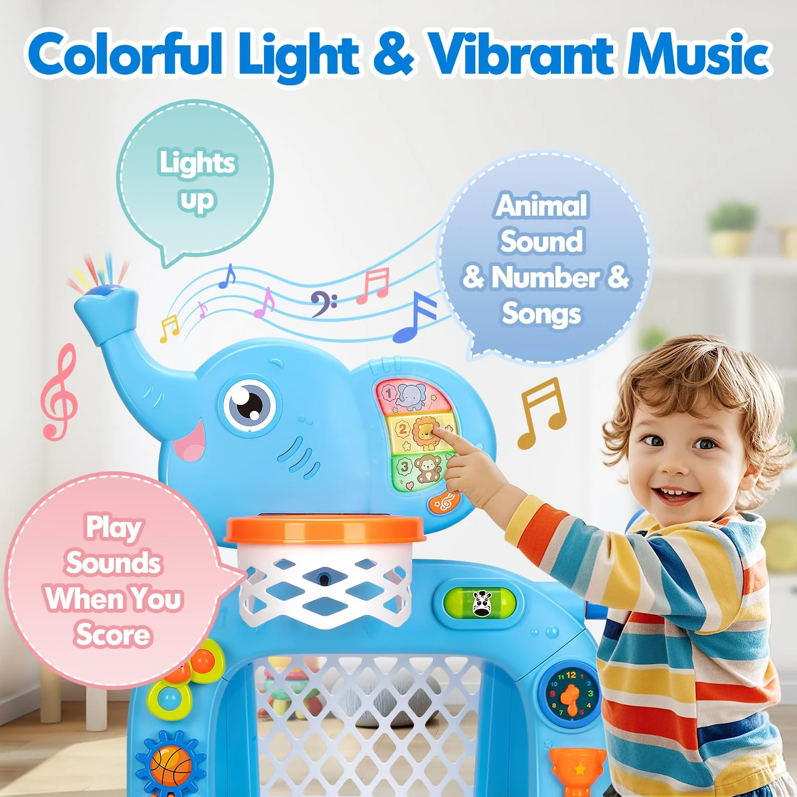 Toddler Basketball Hoop & Soccer Goal, Toys for 1 2 3 Year Old Boys Girls, Kids Sports Toy with Light Sound Music, Montessori Toys for Baby 12-18 Months, Christmas Birthday Gifts for Ages 1-3(Blue） - Image 5