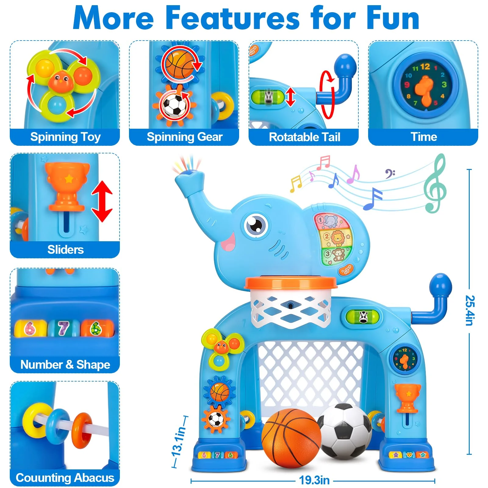 Toddler Basketball Hoop & Soccer Goal, Toys for 1 2 3 Year Old Boys Girls, Kids Sports Toy with Light Sound Music, Montessori Toys for Baby 12-18 Months, Christmas Birthday Gifts for Ages 1-3(Blue） - Image 6