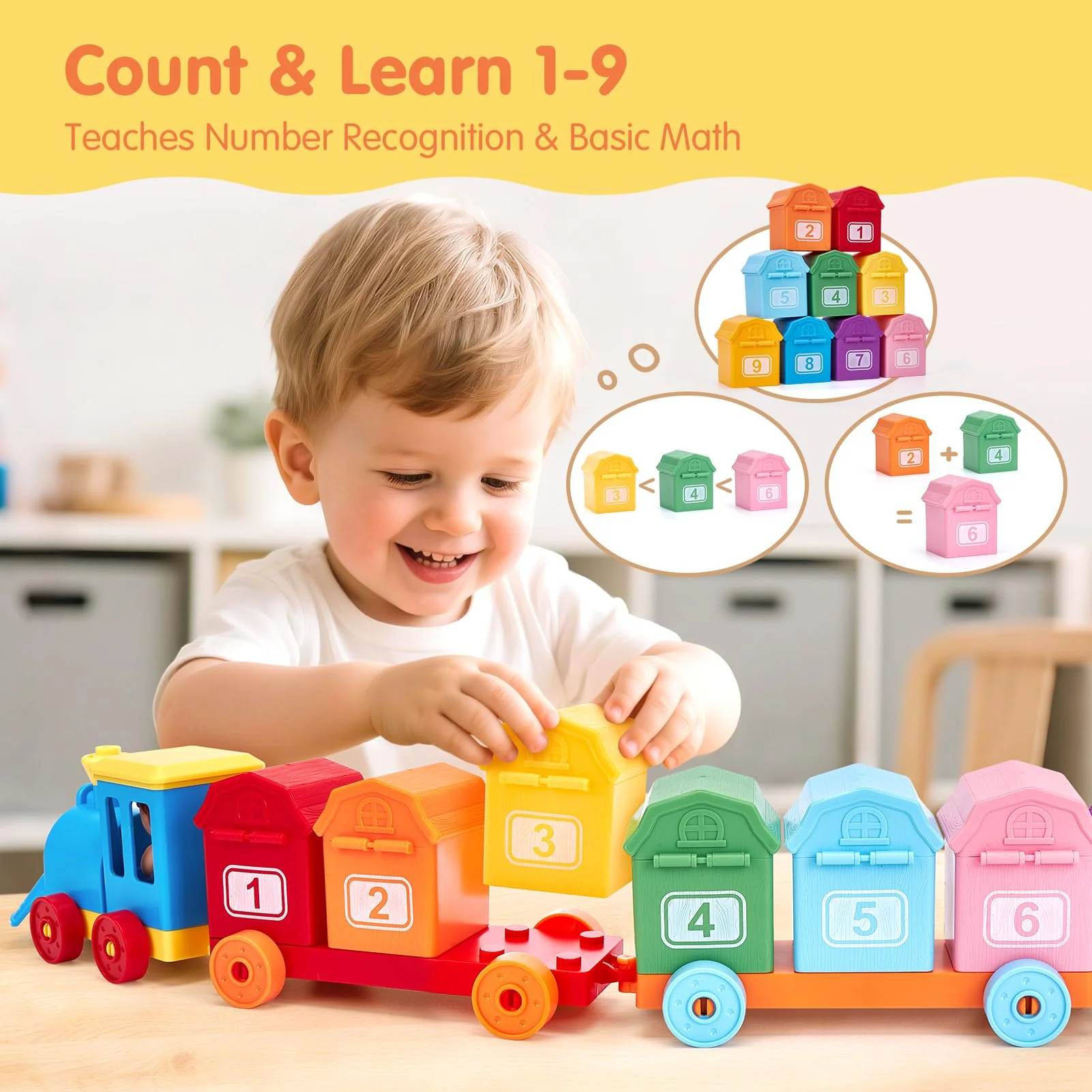 Toddler Learning Toys for 2 3 Year Old Boy Girl - Counting Matching & Sorting Activity Montessori Train Set with Farm Animals, Finger Puppets, Keys to Lock and Unlock Barns, Christmas Birthday Gift - Image 6