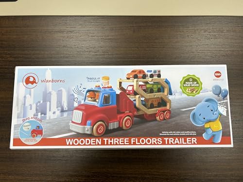 Toddler Toys for 2 3 4 5 Years Old Kids, Transport Car Carrier Truck Toy with 6 Wooden Vehicle, 30in Foldable Track Trailer with Light & Sound Effects, Best Gift Choice for Christmas, Birthday - Image 4