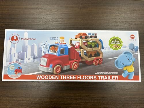 Toddler Toys for 2 3 4 5 Years Old Kids, Transport Car Carrier Truck Toy with 6 Wooden Vehicle, 30in Foldable Track Trailer with Light & Sound Effects, Best Gift Choice for Christmas, Birthday - Image 6