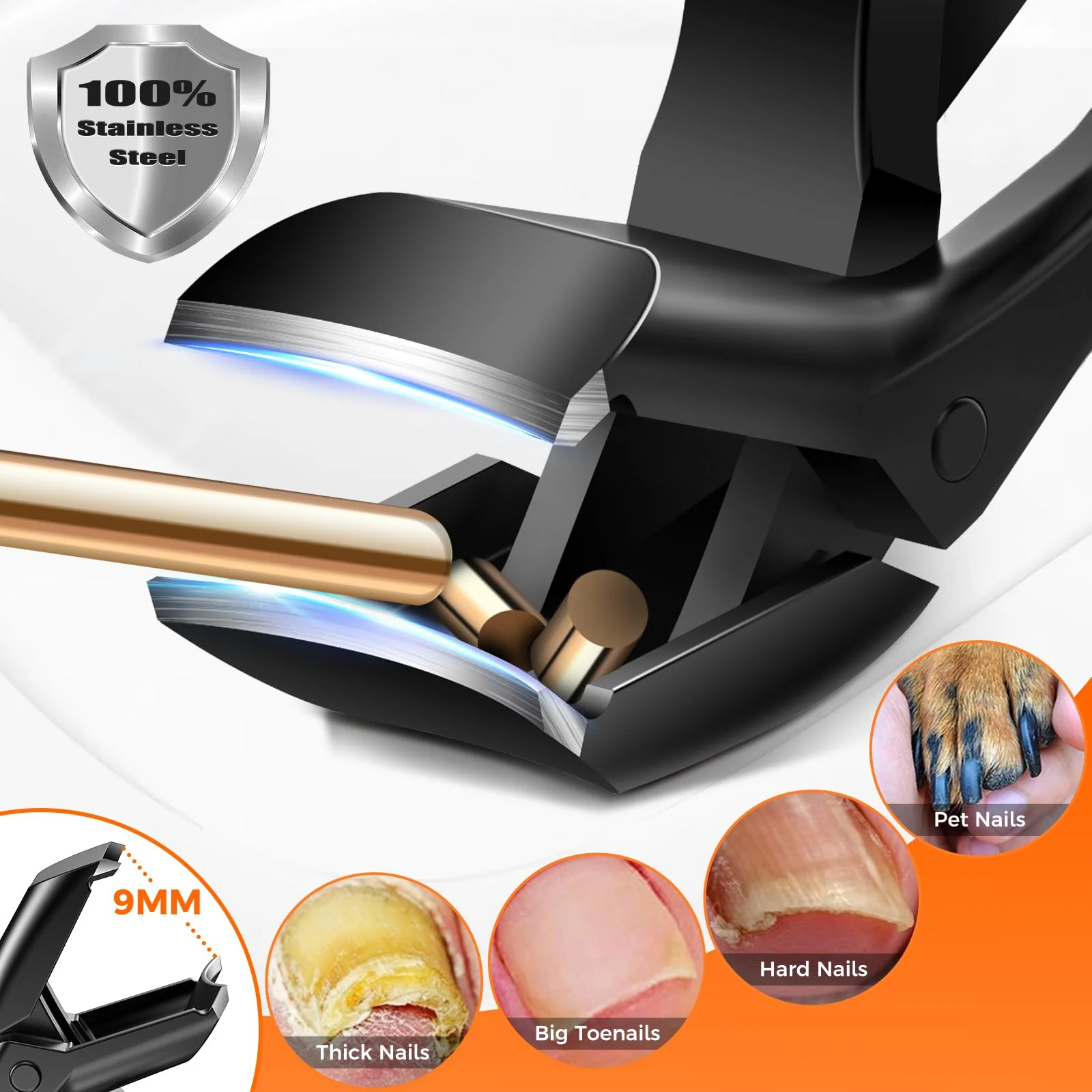 Toenail Clippers for Seniors Thick Toenails, Upgrade Angled Head Large Toe Nail Clippers for Men with Wide Jaw Opening, Sharp Heavy Duty Fingernail Clipper Cutter with Catcher Long Handle -Black - Image 7