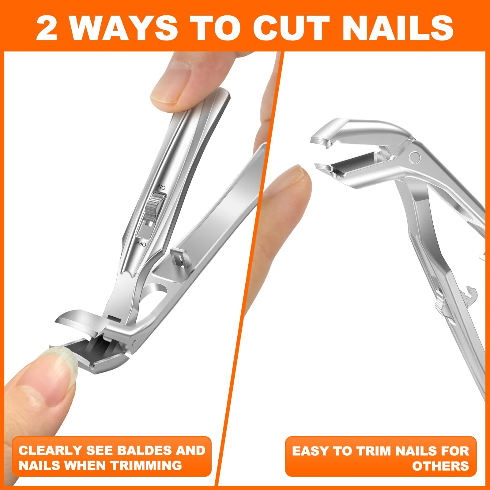 Toenail Clippers for Seniors Thick Toenails, Upgrade Angled Head Large Toe Nail Clippers for Men with Wide Jaw Opening, Sharp Heavy Duty Fingernail Clipper Cutter with Catcher Long Handle - Silver - Image 8