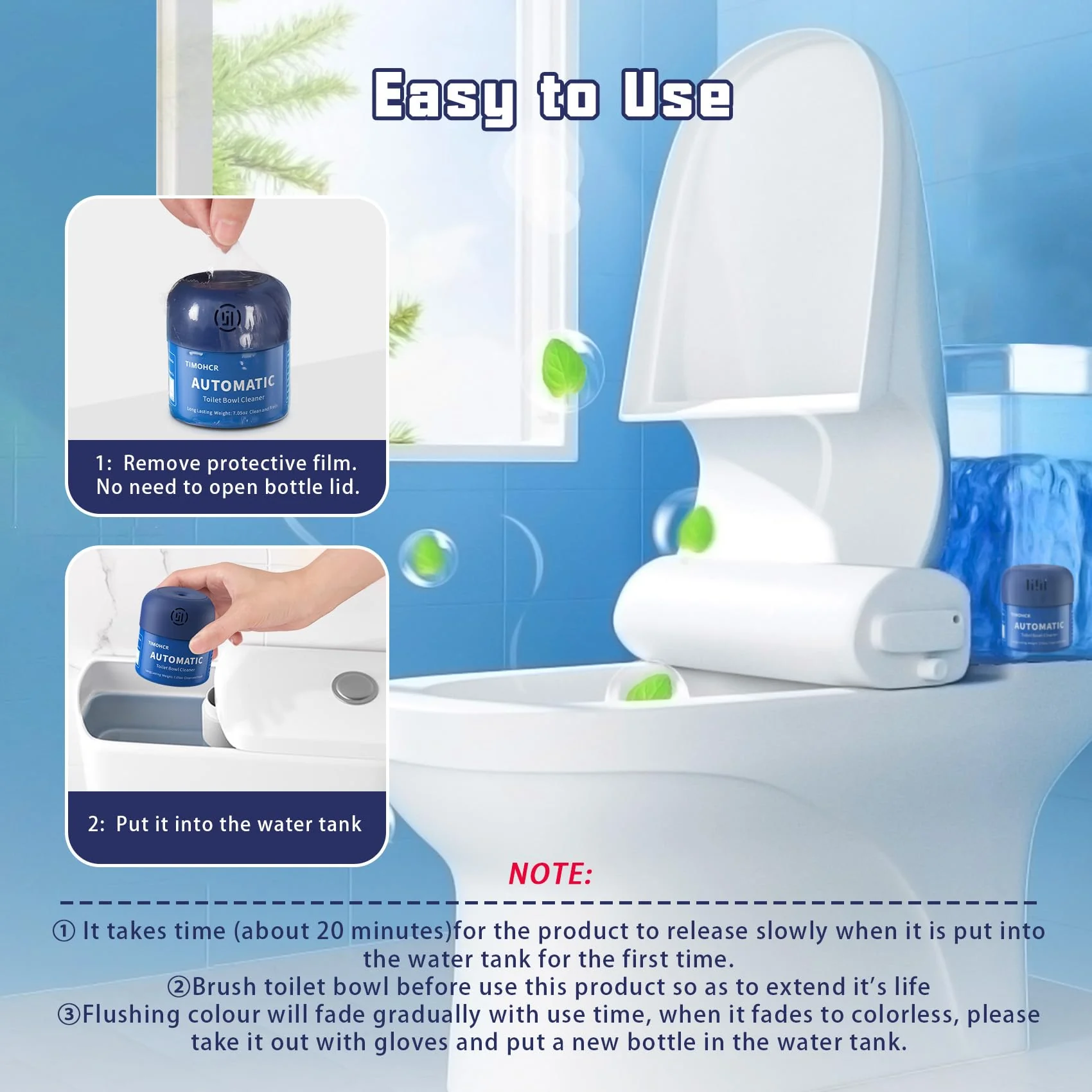 Toilet Bowl Cleaner, Automatic Long Lasting Continuous Toilet Bowl Cleaners, Bathroom Cleaner Prevent Stain Build Up Deep Clean,3 Bottles Septic Safe Toilet Bowl Tablets in Bottle Eucalyptus Scent - Image 4