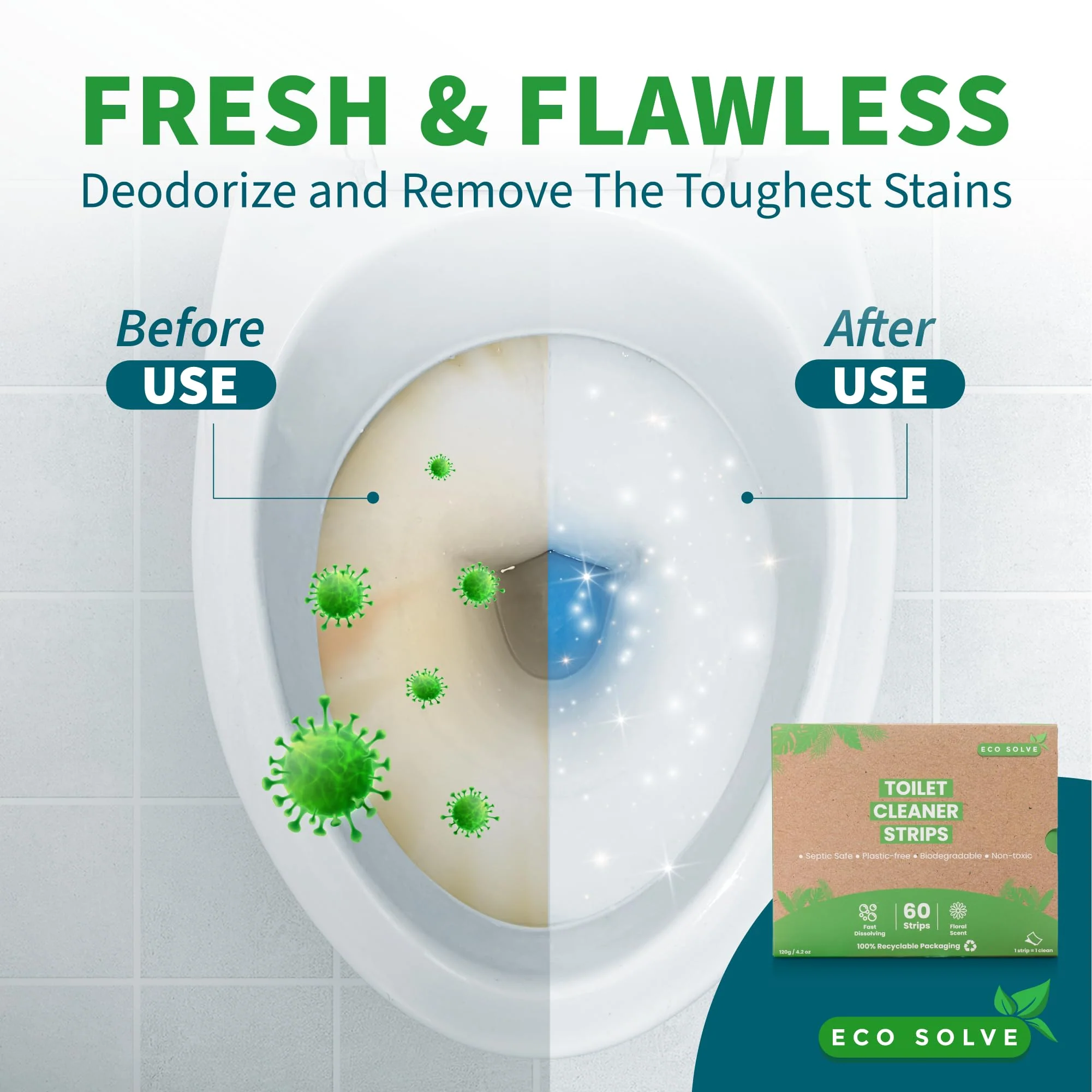 Toilet Bowl Cleaner Strips, Eco-friendly, Non-toxic, Septic Safe, Removes Odors & Stains, Plastic-free, Natural Toilet Bowl Cleaner for Quick and Easy Cleaning, Toilet Fresheners (180 count) - Image 5
