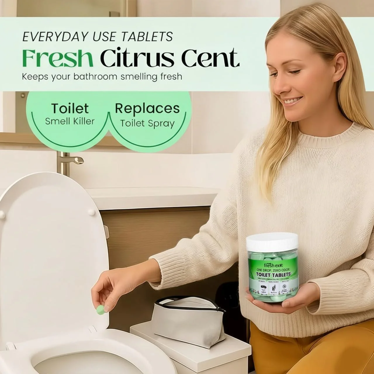 Toilet Deodorizer Tablets – Drop One In and Go – 60 Count Citrus Scent – Odor Elimination for Bathroom – Replaces Toilet Spray – Long Lasting – Fresh Bowl Freshener - Image 3