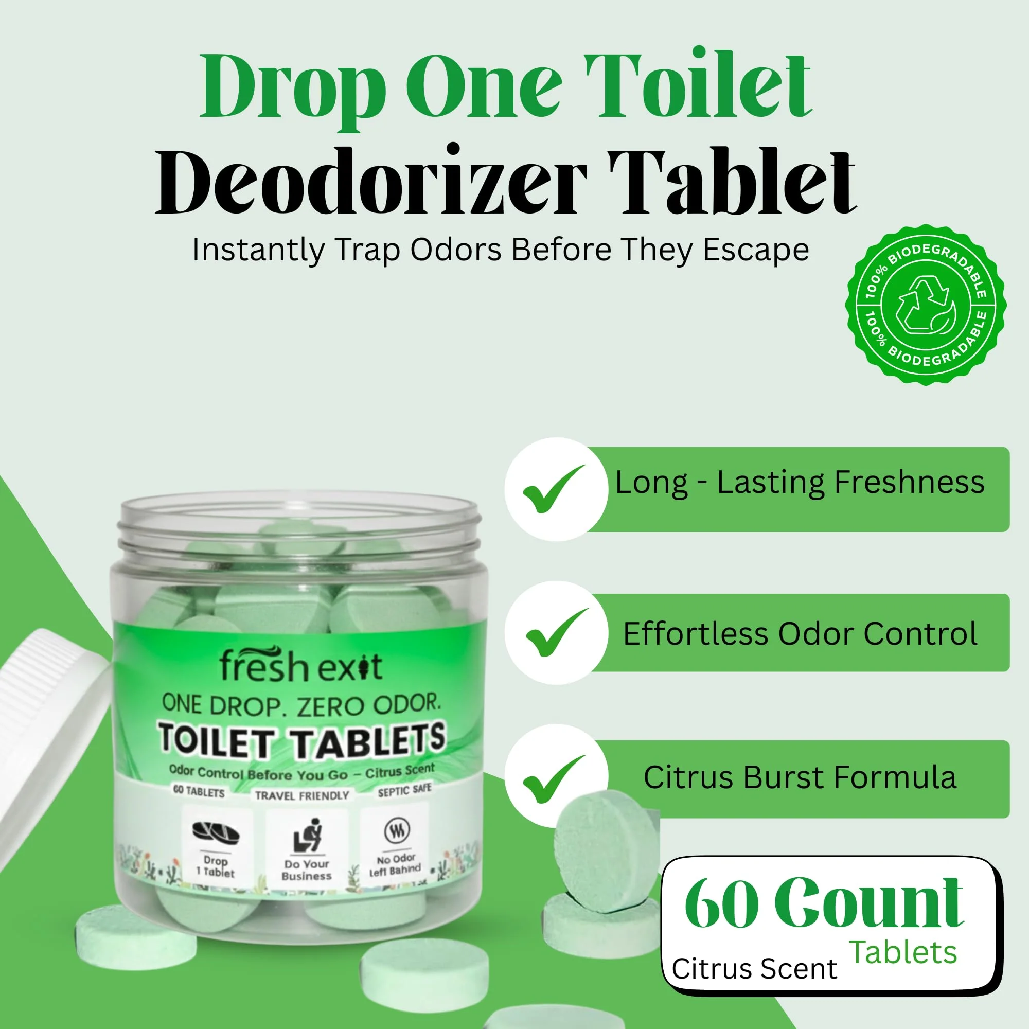 Toilet Deodorizer Tablets – Drop One In and Go – 60 Count Citrus Scent – Odor Elimination for Bathroom – Replaces Toilet Spray – Long Lasting – Fresh Bowl Freshener - Image 7