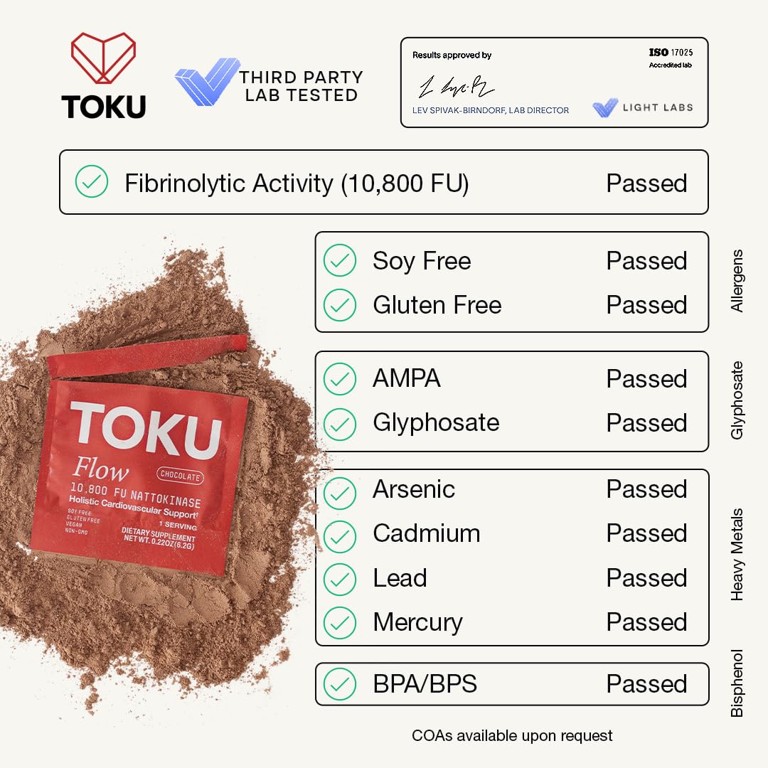 Toku Nattokinase 10,800 FU Supplement with Vitamin K2 MK7 & Oat Beta Glucan, Daily Circulation Support Powder, Plant-Based Drink Mix, Soy-Free, 30 Single-Serve Packets - Image 5