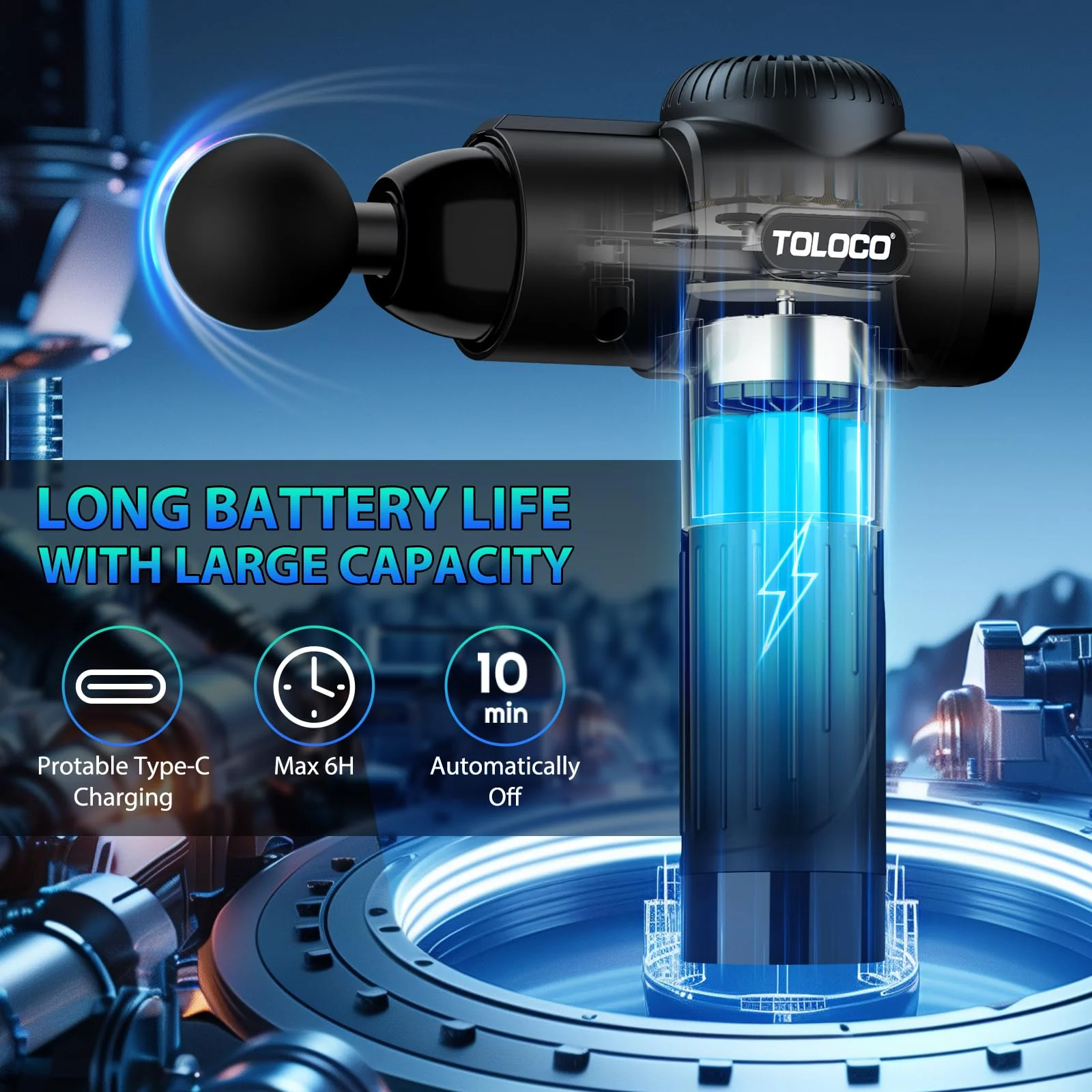 TOLOCO Massage Gun, Deep Tissue Back Massage for Athletes for Pain Relief, Percussion Massager with 10 Massages Heads & Silent Brushless Motor, Mothers Day Gifts, Black - Image 4