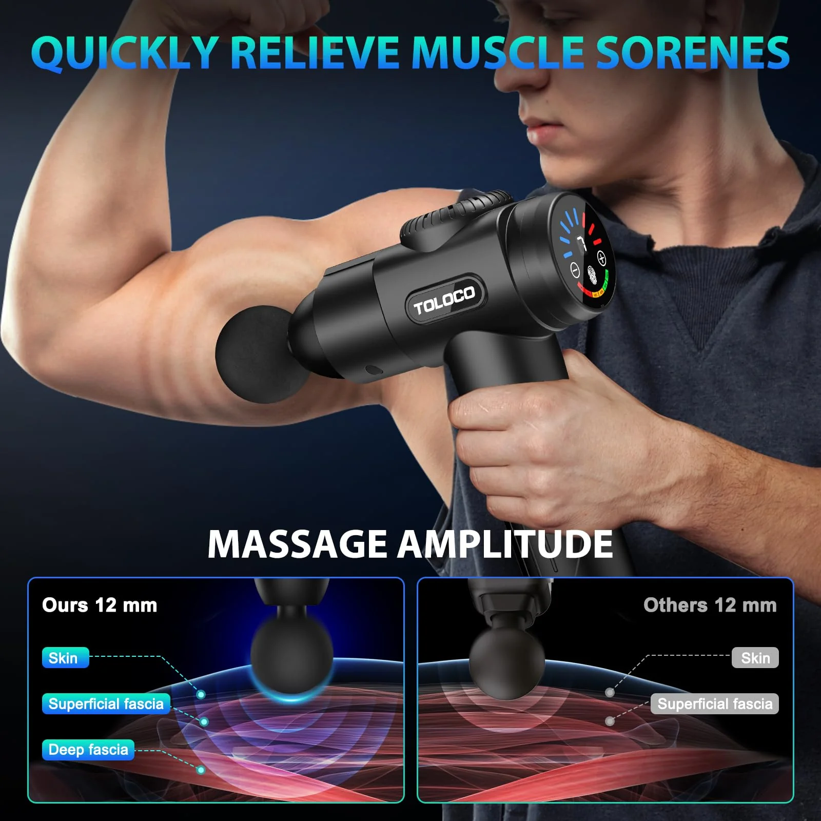 TOLOCO Massage Gun, Deep Tissue Back Massage for Athletes for Pain Relief, Percussion Massager with 10 Massages Heads & Silent Brushless Motor, Mothers Day Gifts, Black - Image 6