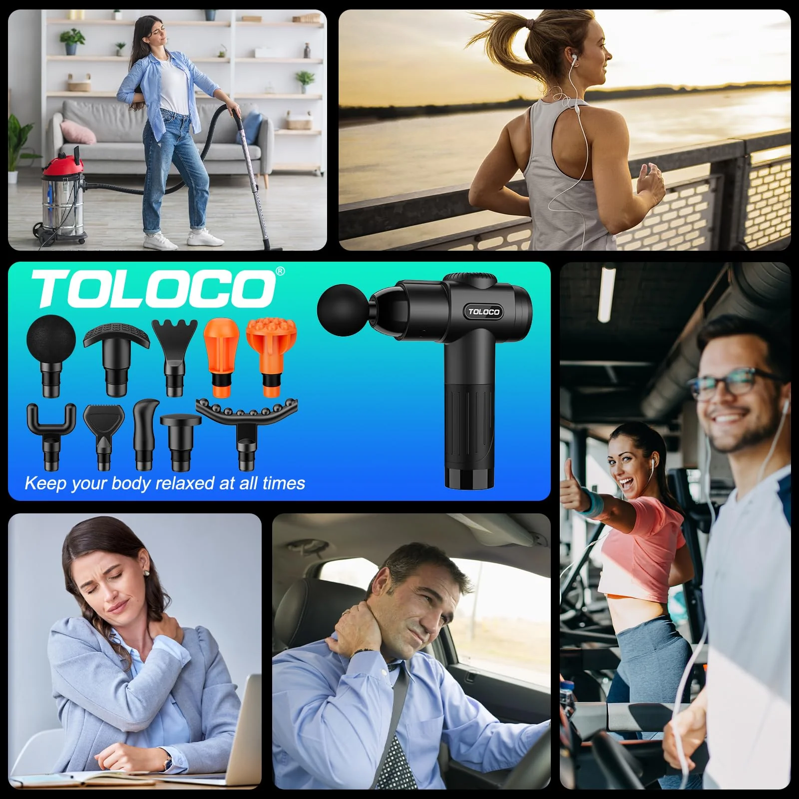 TOLOCO Massage Gun, Deep Tissue Back Massage for Athletes for Pain Relief, Percussion Massager with 10 Massages Heads & Silent Brushless Motor, Mothers Day Gifts, Black - Image 7