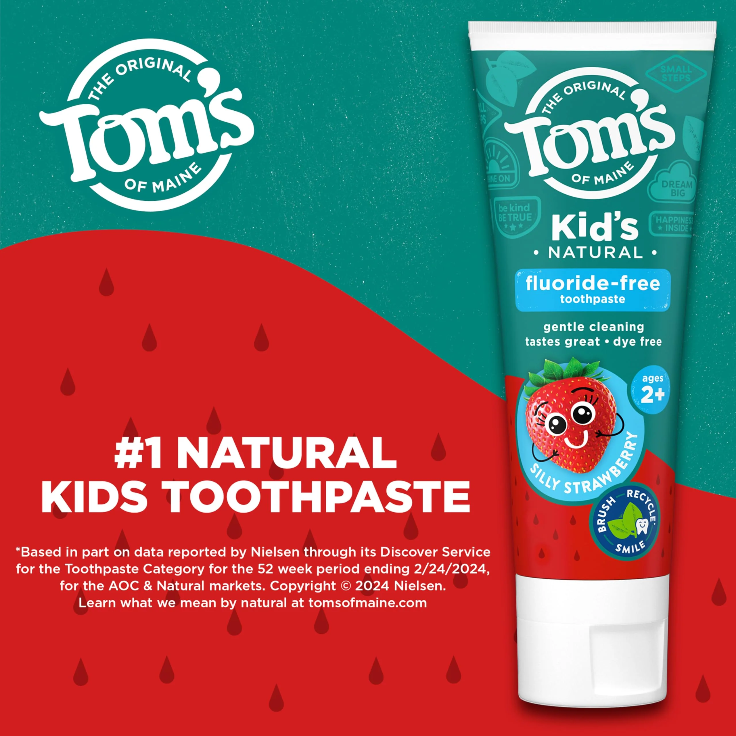 Tom's of Maine Natural Kid's Fluoride Free Toothpaste, Ages 2+, Silly Strawberry, 5.1 oz. 3-Pack (back in original formula) - Image 2