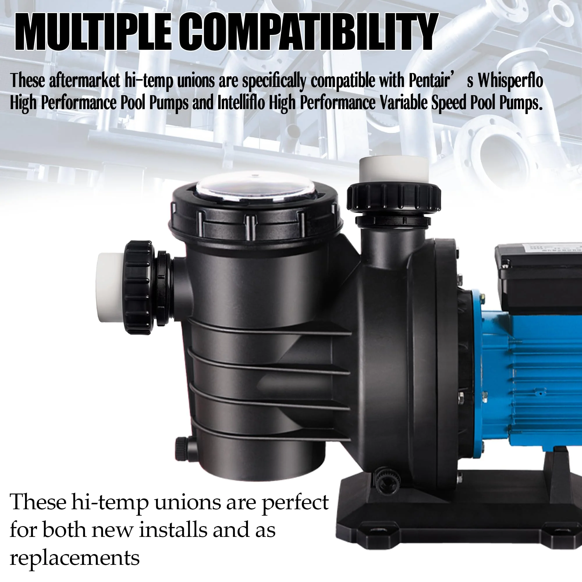 TonGass (2-Pack) 2" MIP x 2.37" PVC Hi-Temp Unions Compatible with Pentair Whisperflo & Intelliflo Pool Pumps Hand-Tightened Pool Pump High Temp Unions Replacement for Schedule 40 Male Adapters - Image 6