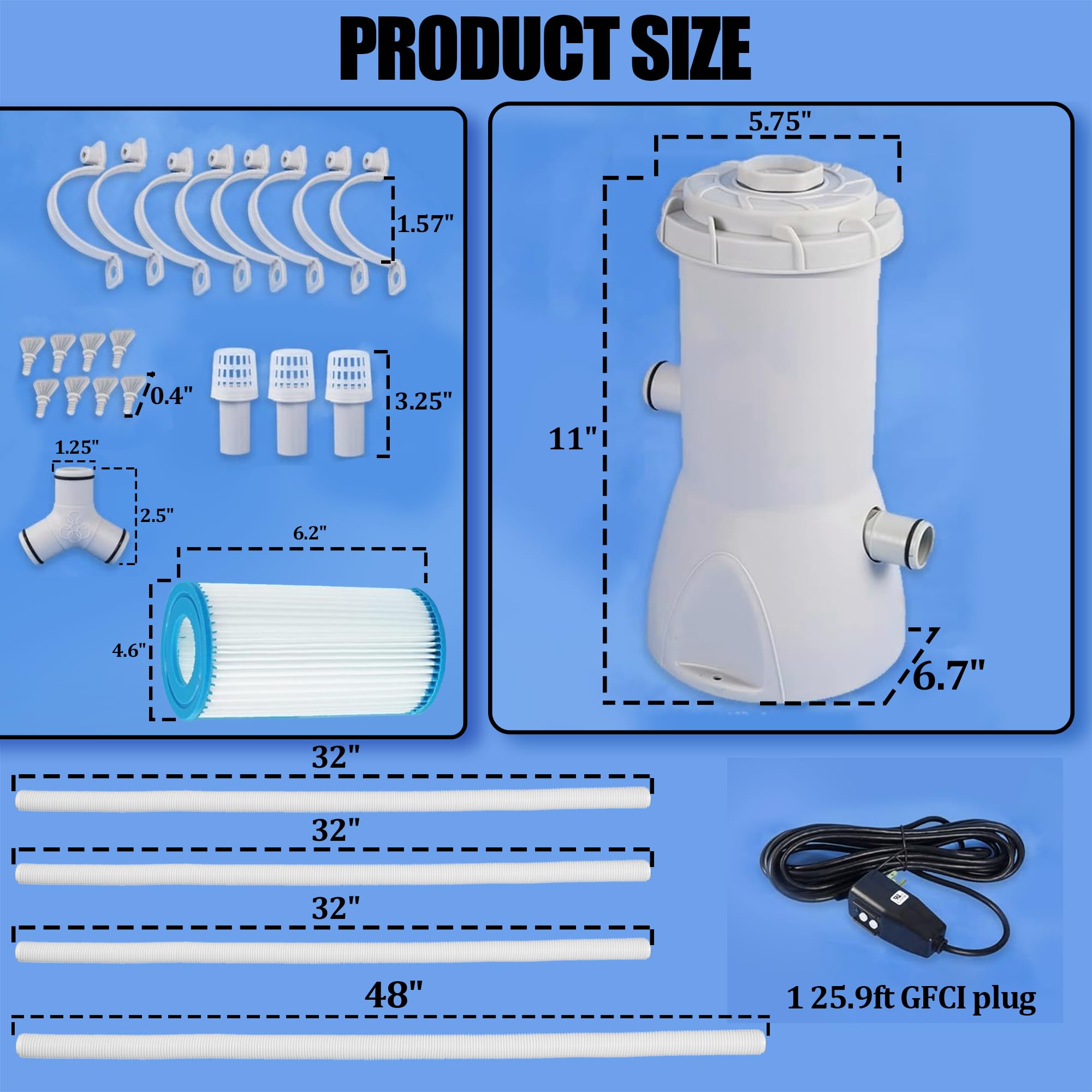 TonGass 800 GPH Pool Filter Pump for Above Ground Pools, Powerful Circulation System with Filter Cartridge, GFCI Safety Protection, Easy to Install Pool Pump for Pools up to 5000 Gallons - Image 7
