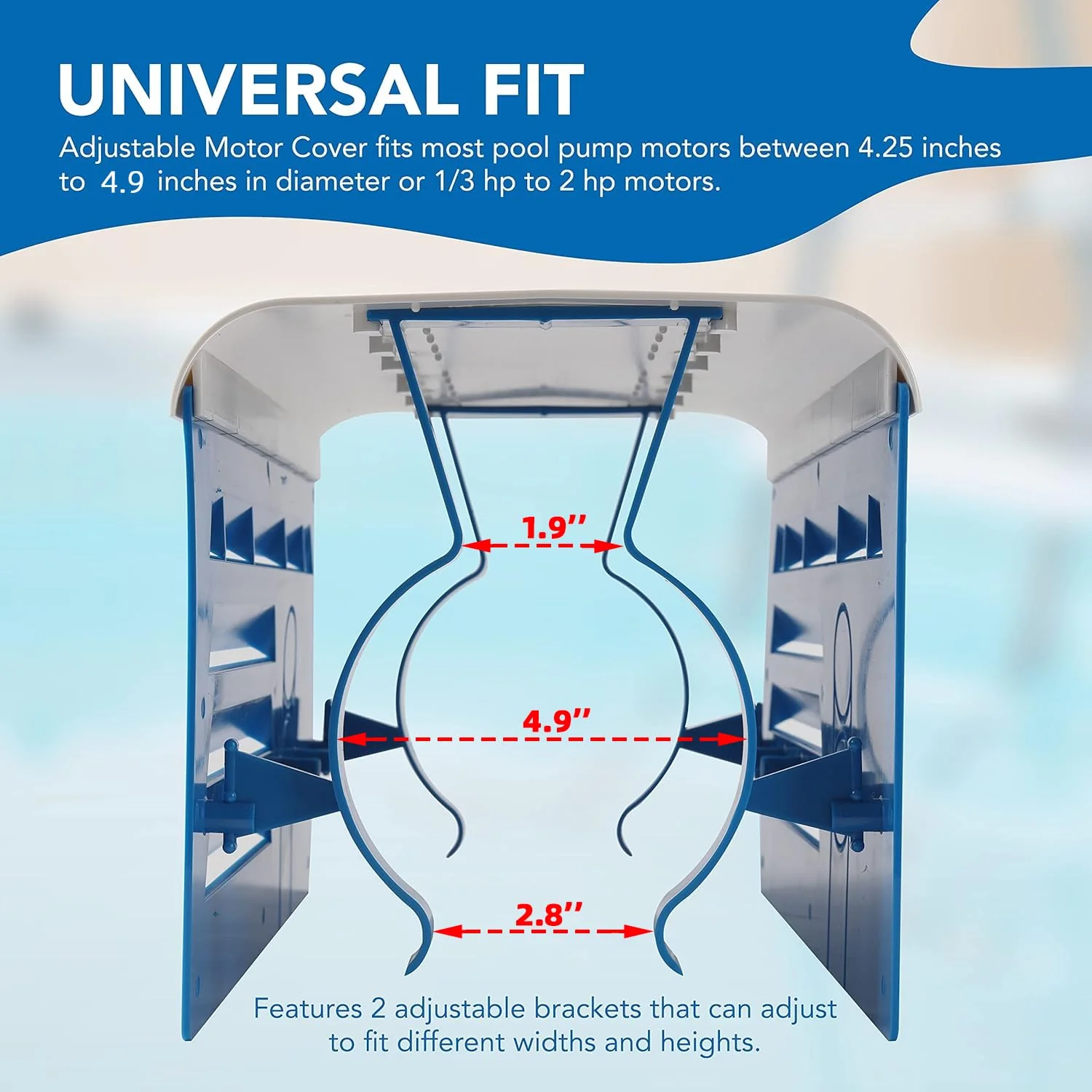 TonGass Universal Fit Pool Pump Motor Cover 13.1" x 8.5" x 8.3" Adjustable Motor Cover for 1/3 Hp to 2 Hp Motors Hard Plastic Covers for Pump Motors Top and Sides - Blue - Image 6