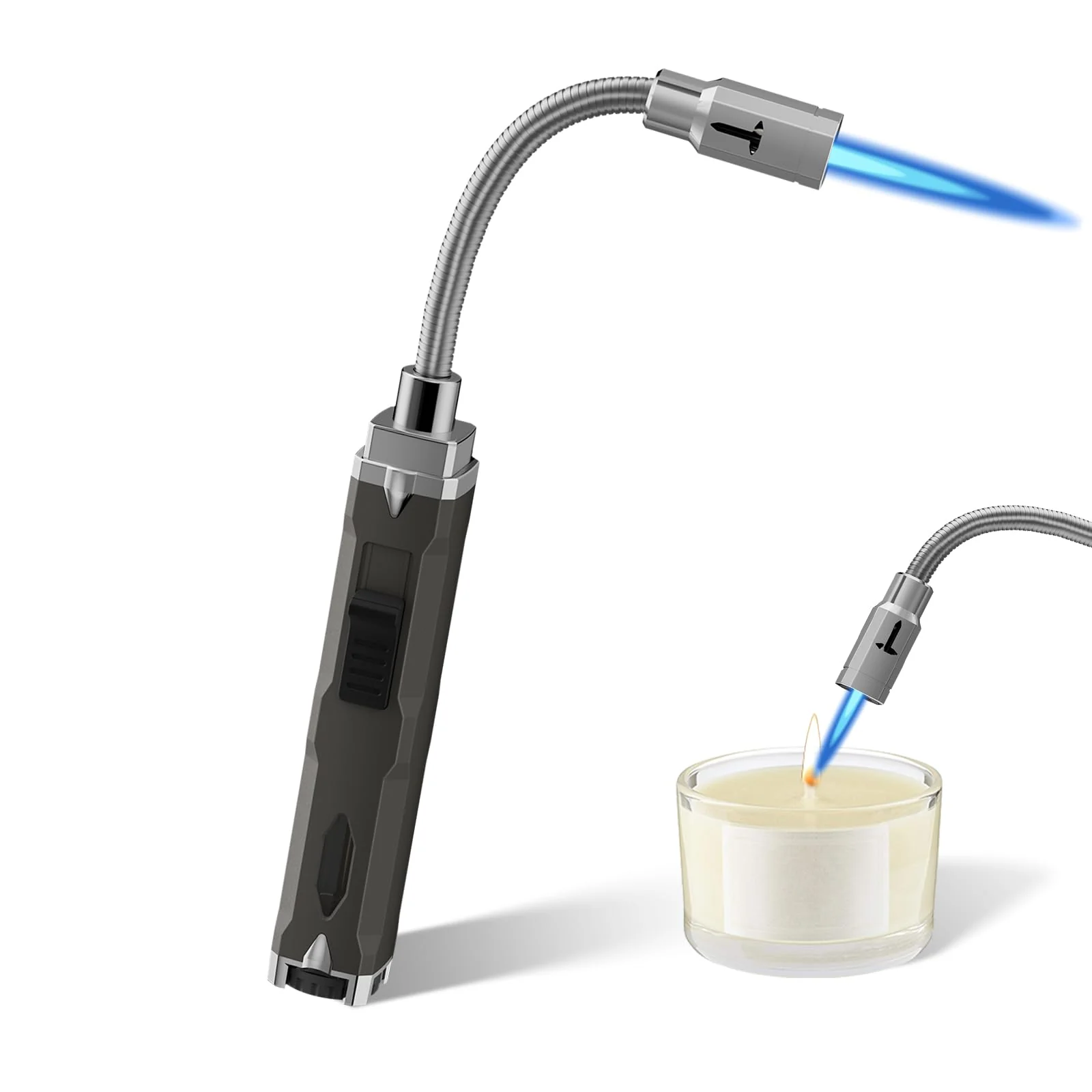 TONYFUL Butane Lighter Long Torch Lighter, Refillable Lighters with Visual Fuel Window, Adjustable Flame Windproof Lighter for Candle, Camping, Fireplace, BBQ(Fuel Not Included)