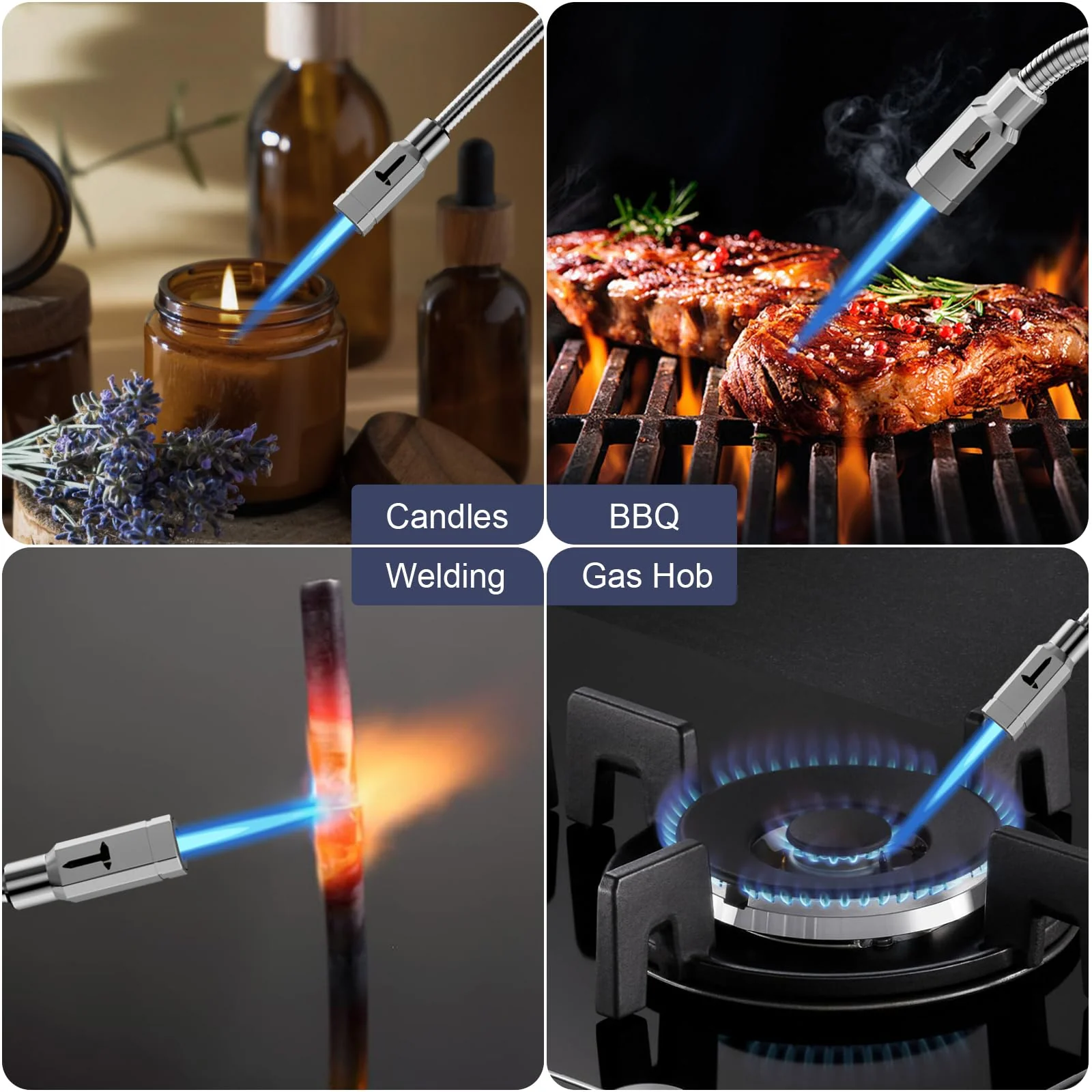 TONYFUL Butane Lighter Long Torch Lighter, Refillable Lighters with Visual Fuel Window, Adjustable Flame Windproof Lighter for Candle, Camping, Fireplace, BBQ(Fuel Not Included) - Image 4