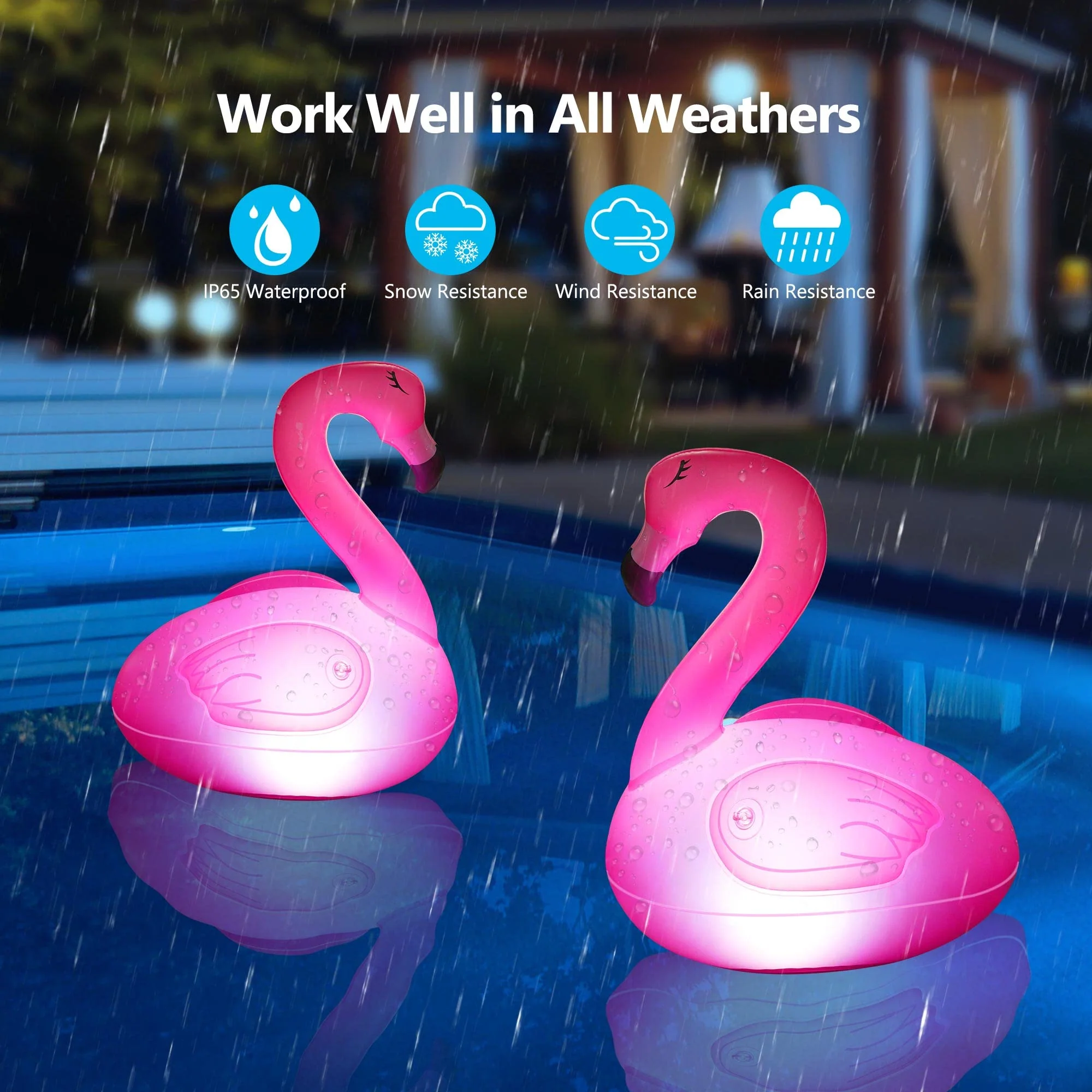 Toodour Floating Pool Lights, 2 Packs Solar Flamingo Pool Lights that Float, Waterproof Glow in The Dark Inflatable Solar Powered Flamingo Light for Swimming Pool, Party, Garden, Patio, Outdoor Decor - Image 5