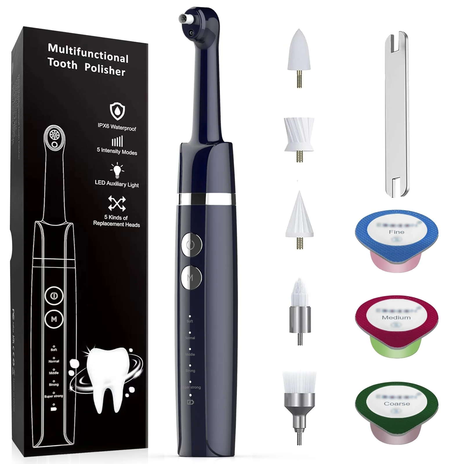 Tooth Polisher,Teeth Polishing Kit for Daily Cleaning,Polishing Then Whitening of Tooth (Professional Toothpaste Include),USB Rechargeable Dental Polisher with LED Light,6 Heads,5 Speed Modes - Image 2