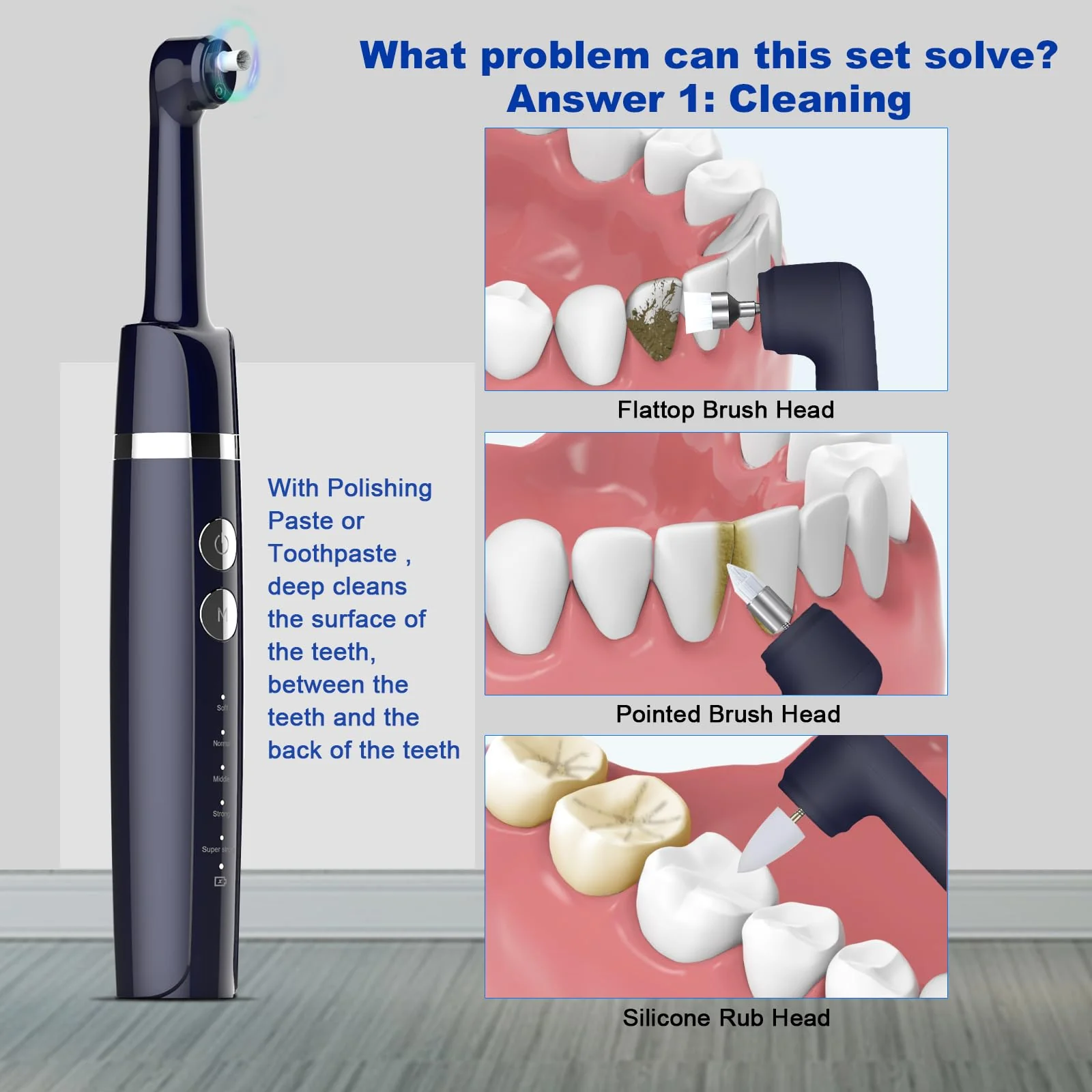Tooth Polisher,Teeth Polishing Kit for Daily Cleaning,Polishing Then Whitening of Tooth (Professional Toothpaste Include),USB Rechargeable Dental Polisher with LED Light,6 Heads,5 Speed Modes - Image 5
