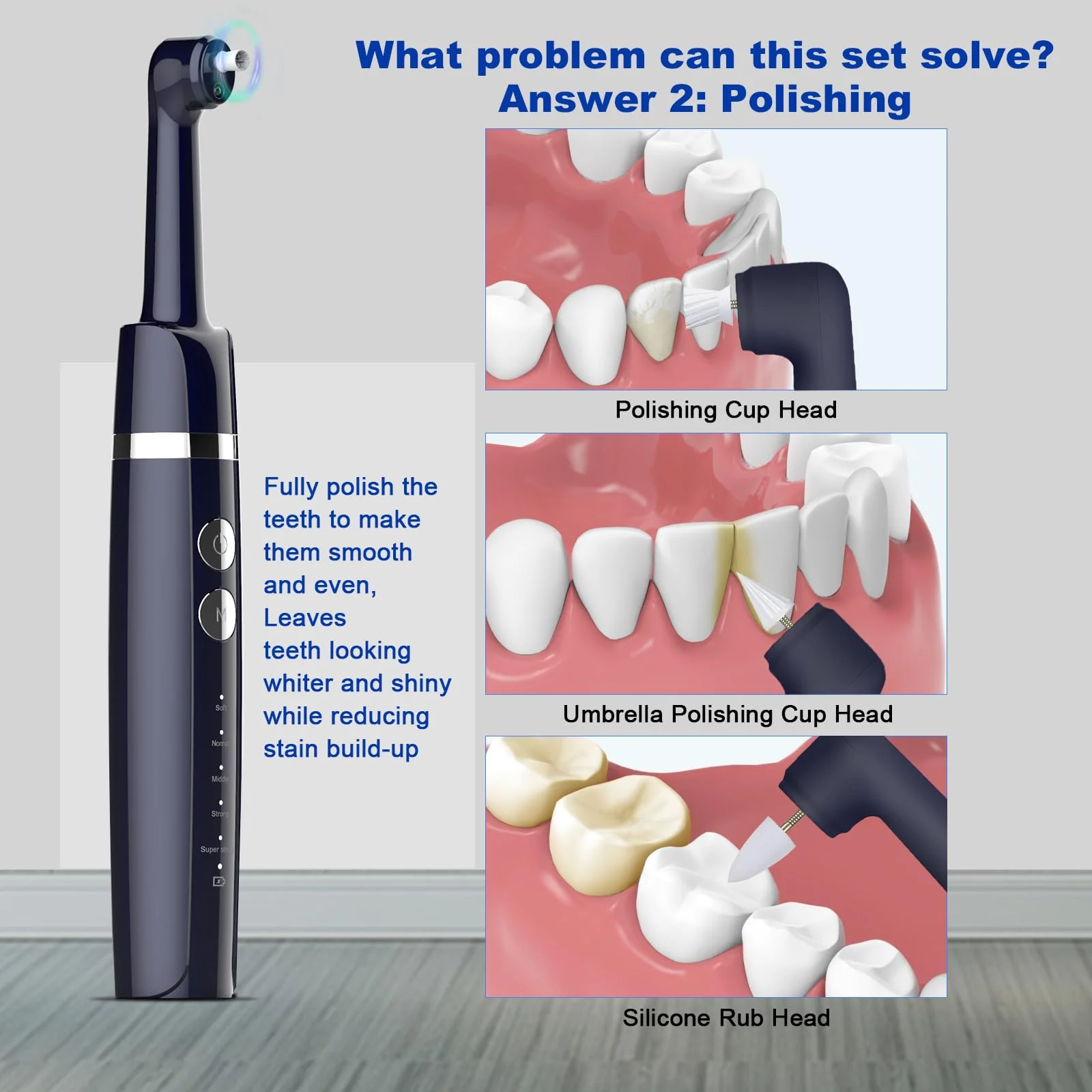 Tooth Polisher,Teeth Polishing Kit for Daily Cleaning,Polishing Then Whitening of Tooth (Professional Toothpaste Include),USB Rechargeable Dental Polisher with LED Light,6 Heads,5 Speed Modes - Image 6