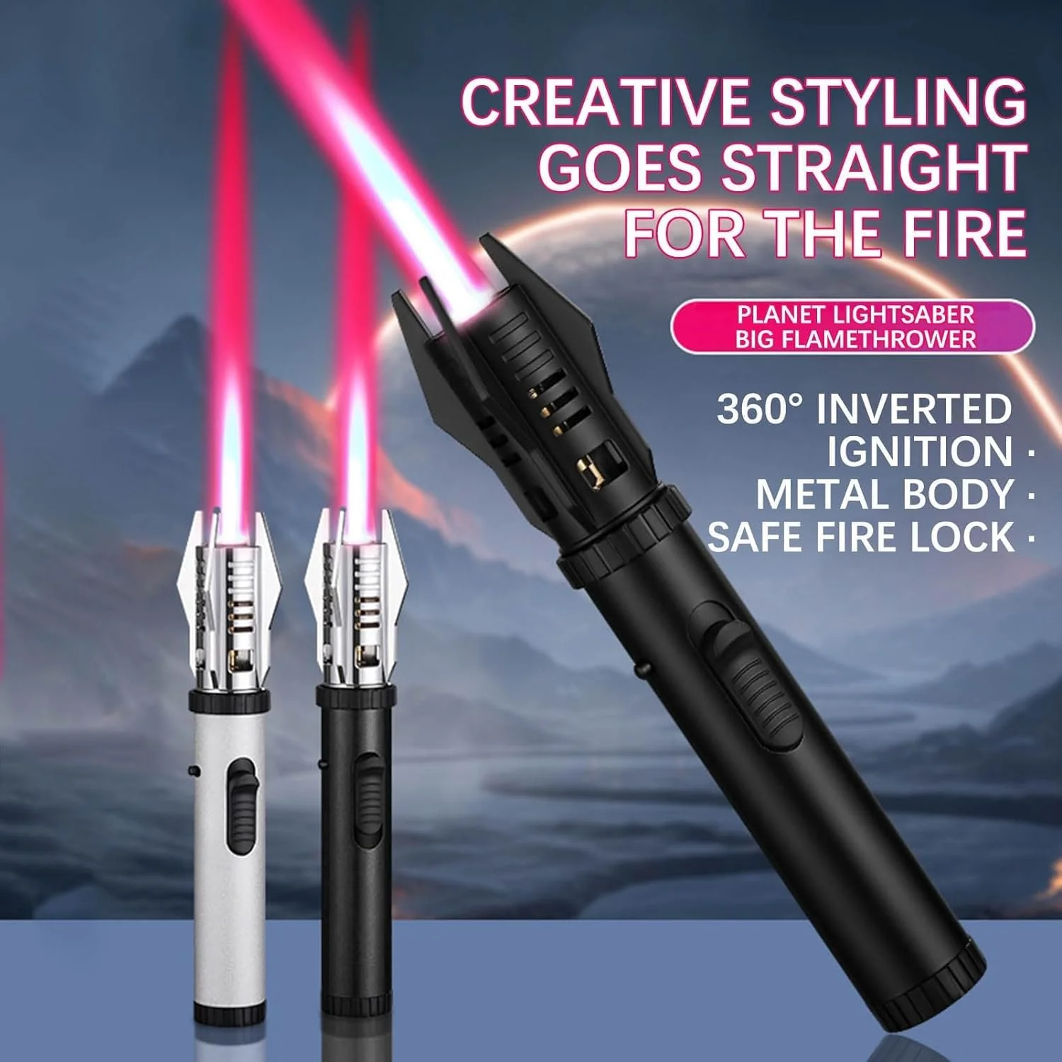 Torch Lighter, Bright Fire Lighter with Safety Lock and Adjustable Red/Blue Flame, Refillable Butane Gas Windproof Jet Flame Cool Lighters, for Candles Campfires BBQ Baking, Camping, Gift - Image 4