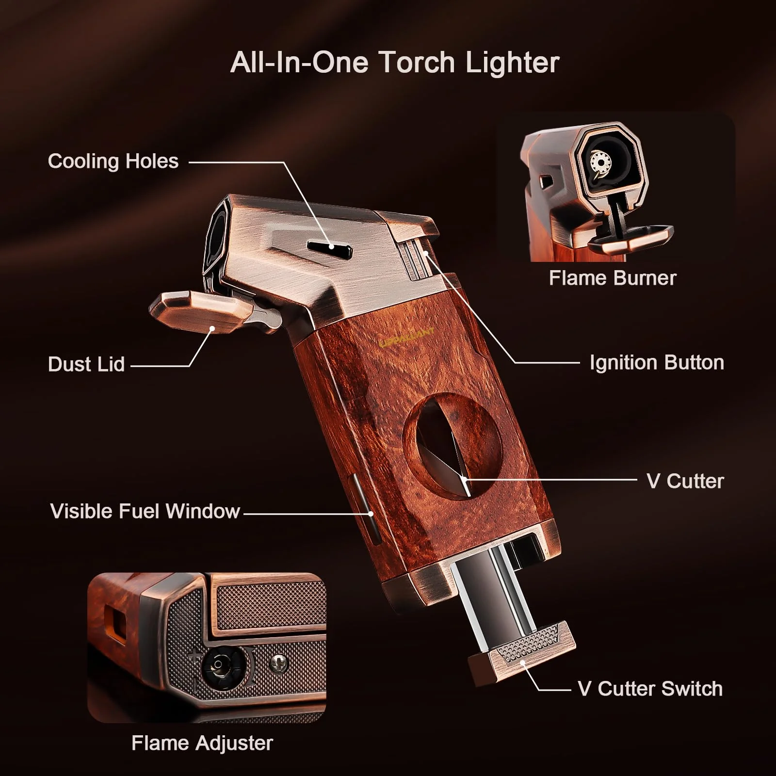 Torch Lighter with Jet Flame, Built-in V Cutter, Refillable Butane Torch Lighters, Box for Men, All-in-one Windproof Cool Lighters for Candle, Outdoor - Image 6