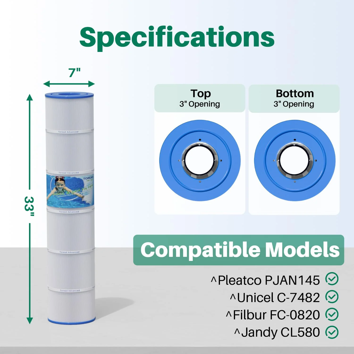 TOREAD PJAN145 Pool Filter Replaces Jandy CL580, CV580, Unicel C-7482, Ultral-A10, Filbur FC-0820, A0104100, R0357900, Filbur FC-6415, SD-01109, 145 sqft Filter Cartridge 4 Pack - Image 8