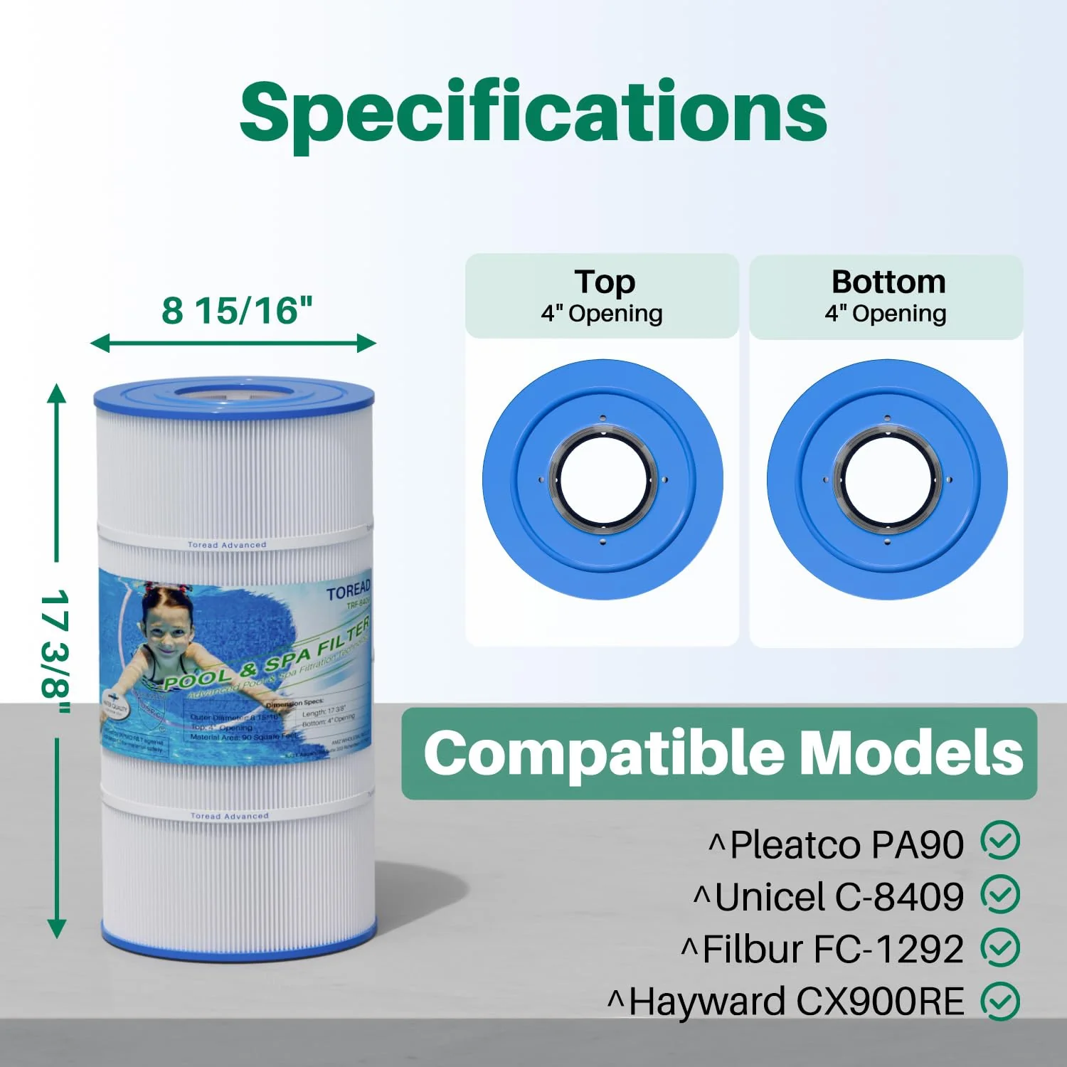 TOREAD Replacement for Pool Filter PA90, CX900RE, C900, Unicel C-8409, Filbur FC-1292, Posi-Clear Sta-Rite PXC95, Clearwater II ProClean 100, Aladdin 19002, 25230-0095S, 1 Pack - Image 8