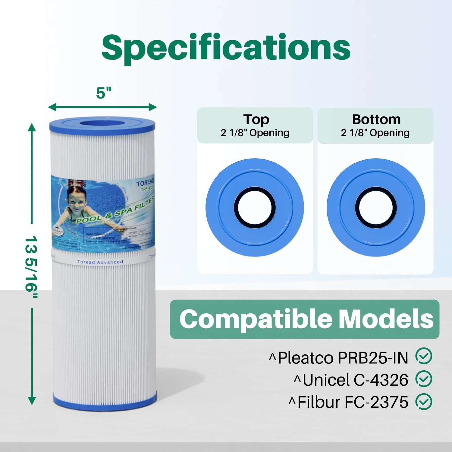TOREAD Replacement for Spa Filter PRB25-IN, Unicel C-4326, Filbur FC-2375, FC-2370, R173429, 3005845, 17-2327, 100586, 33521, 25392, 817-2500, Guardian 413-106, 5X13 Drop in Spa Filter, 1 Pack - Image 8