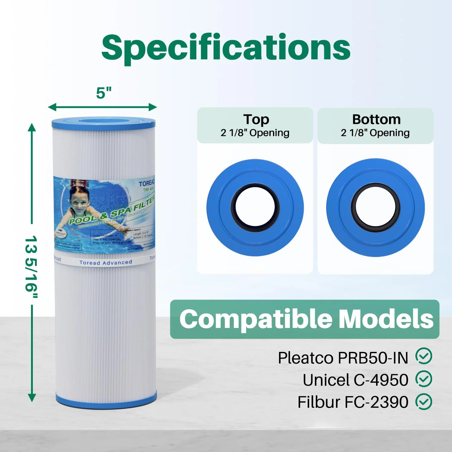 TOREAD TRF-4950 Spa Filter Replaces Unicel C-4950, Pleatco PRB50-IN, Guardian 413-212-02, Filbur FC-2390, 373045, 03FIL1600, 17-2380, Jacuzzi J210/J220/J235/J245/J275, 5X13 Hot Tub Filter, 2Pack - Image 8
