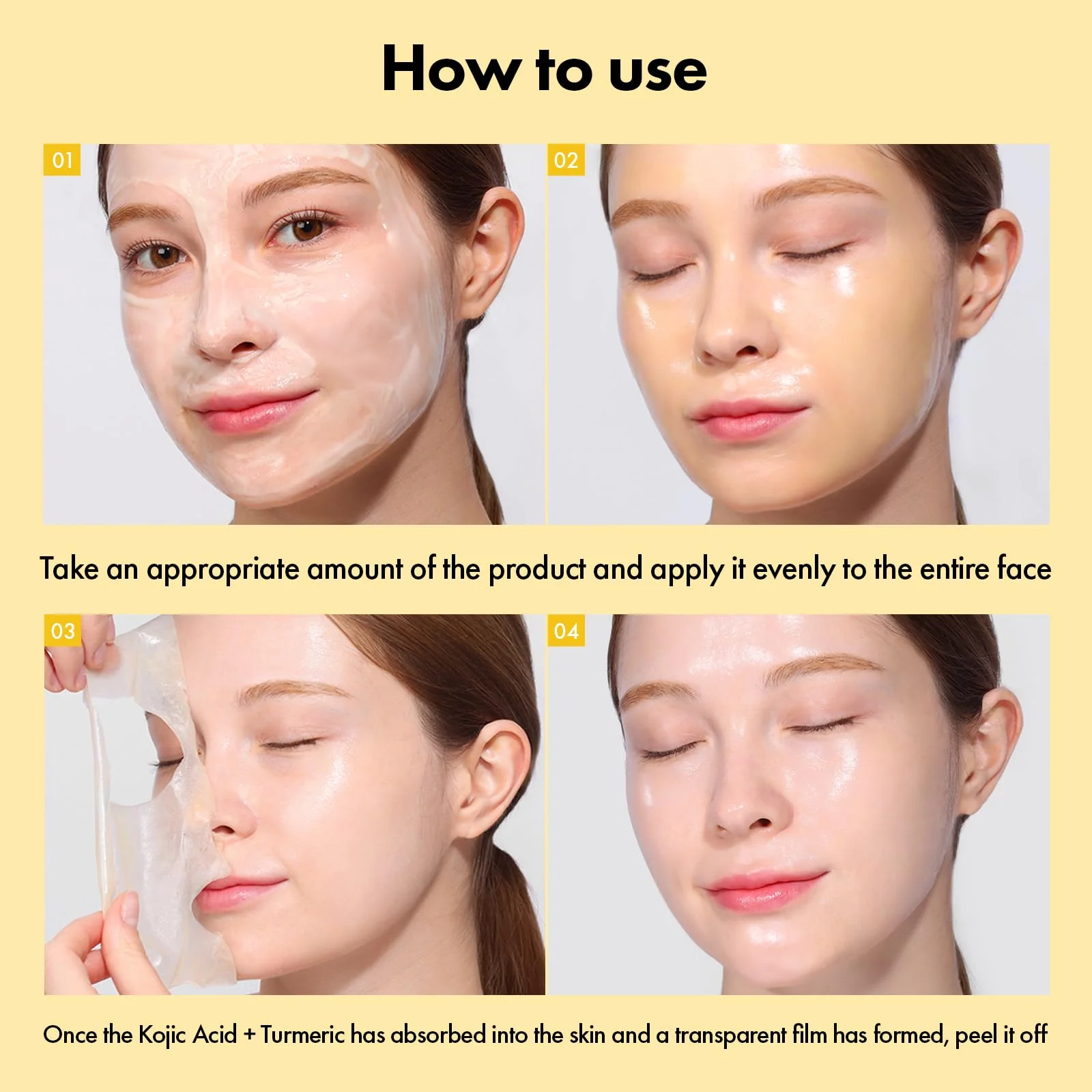 TOSOWOONG Real Kojic Acid Turmeric Fit, Dark Spot Wrapping Mask, Vitamin C & Glutathione Peel Off Facial Mask for Even Tone, Elasticity, Hydrating, Glow, Glass Skin, Korean Skincare, 50ml/1.69 fl. oz. - Image 4