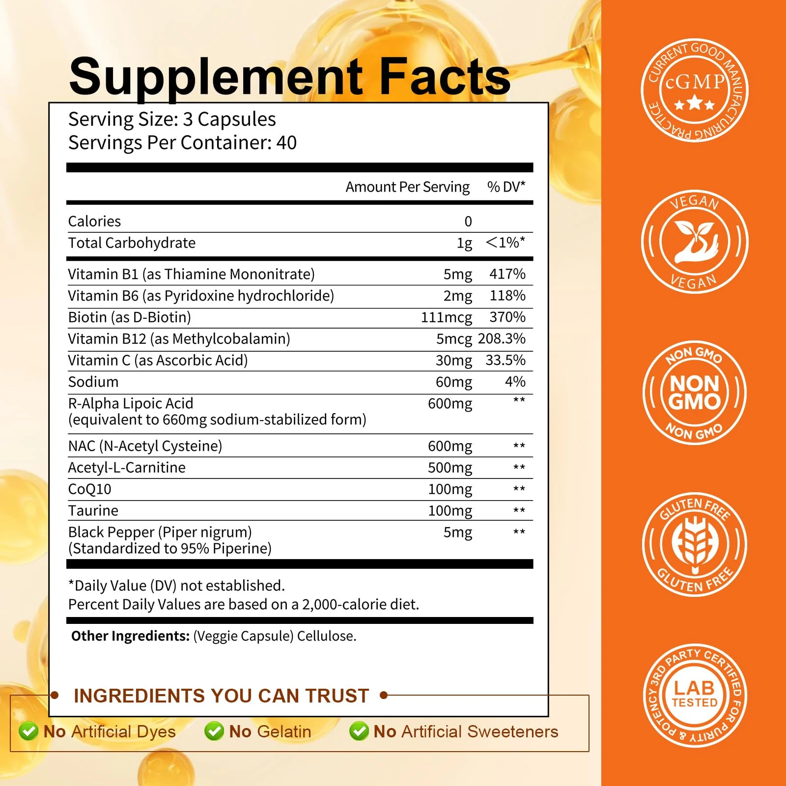 Totaria R Alpha Lipoic Acid 600mg - Stabilized ALA Supplement for Neuropathy Support Capsules, Nerve Health, Nervous System and Antioxidant, Non-GMO, Gluten Free, Vegan Safe 120 Counts - Image 5