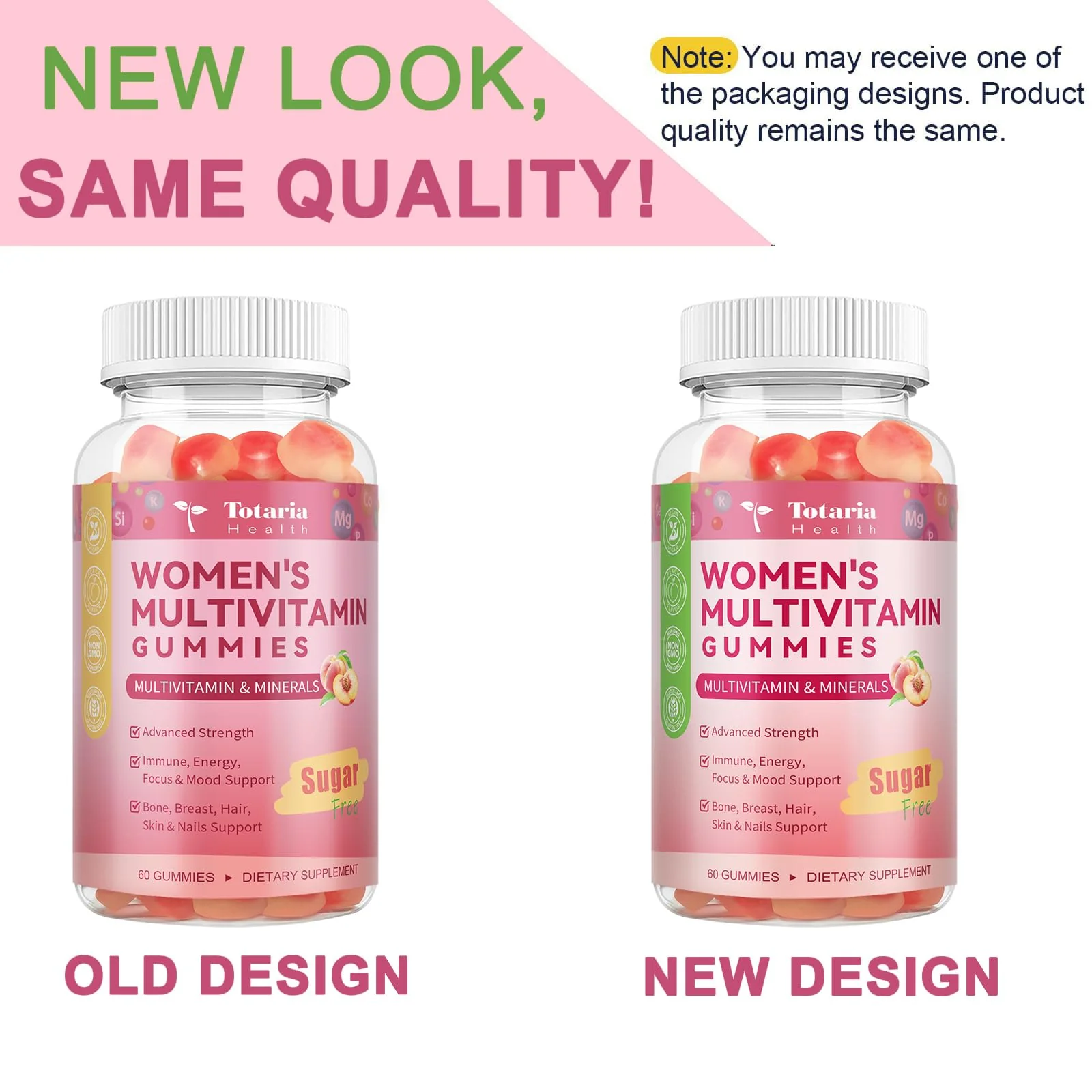 Totaria Sugar Free Multivitamin Gummies for Women 14+ w/Iron, Inositol, Folate, Biotin, Womens Daily Multivitamin Gummy w/Vitamin A, C, B, D3, K2, for Hair, Skin, Energy, Immune, Peach Flavor - Image 3